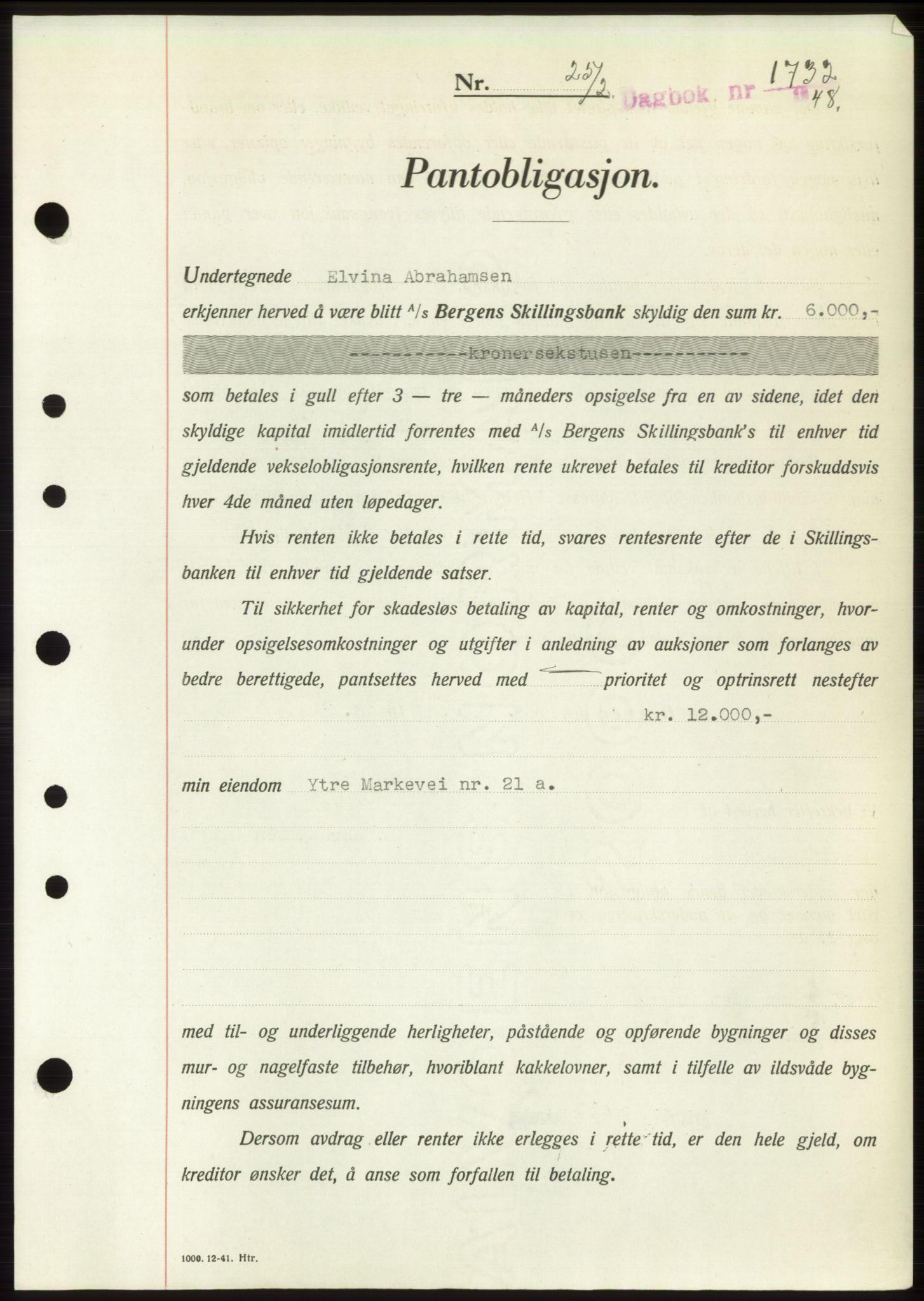 Byfogd og Byskriver i Bergen, AV/SAB-A-3401/03/03Bd/L0003: Mortgage book no. B29-39, 1947-1950, Diary no: : 1732/1948