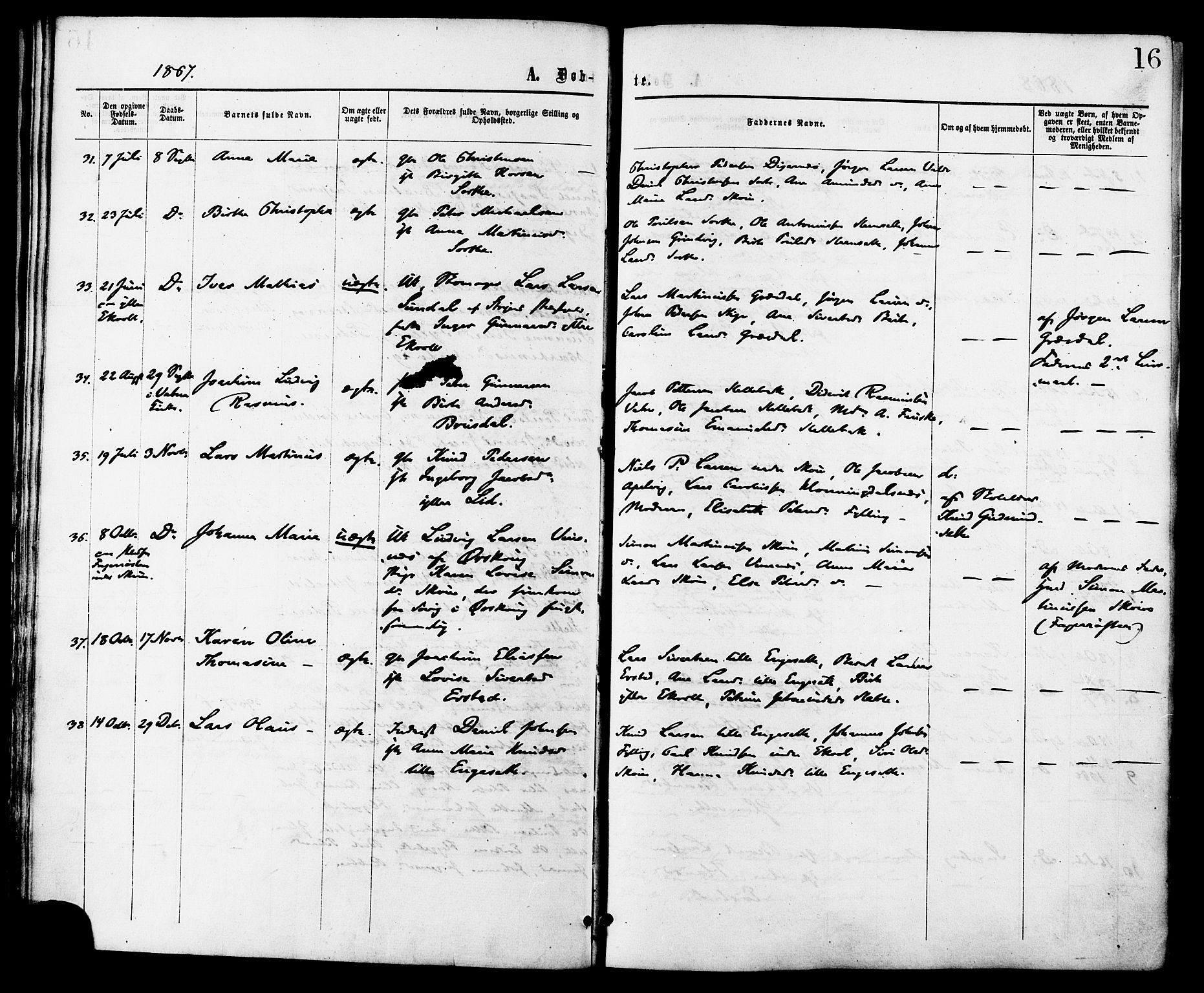 Ministerialprotokoller, klokkerbøker og fødselsregistre - Møre og Romsdal, AV/SAT-A-1454/524/L0355: Parish register (official) no. 524A07, 1864-1879, p. 16