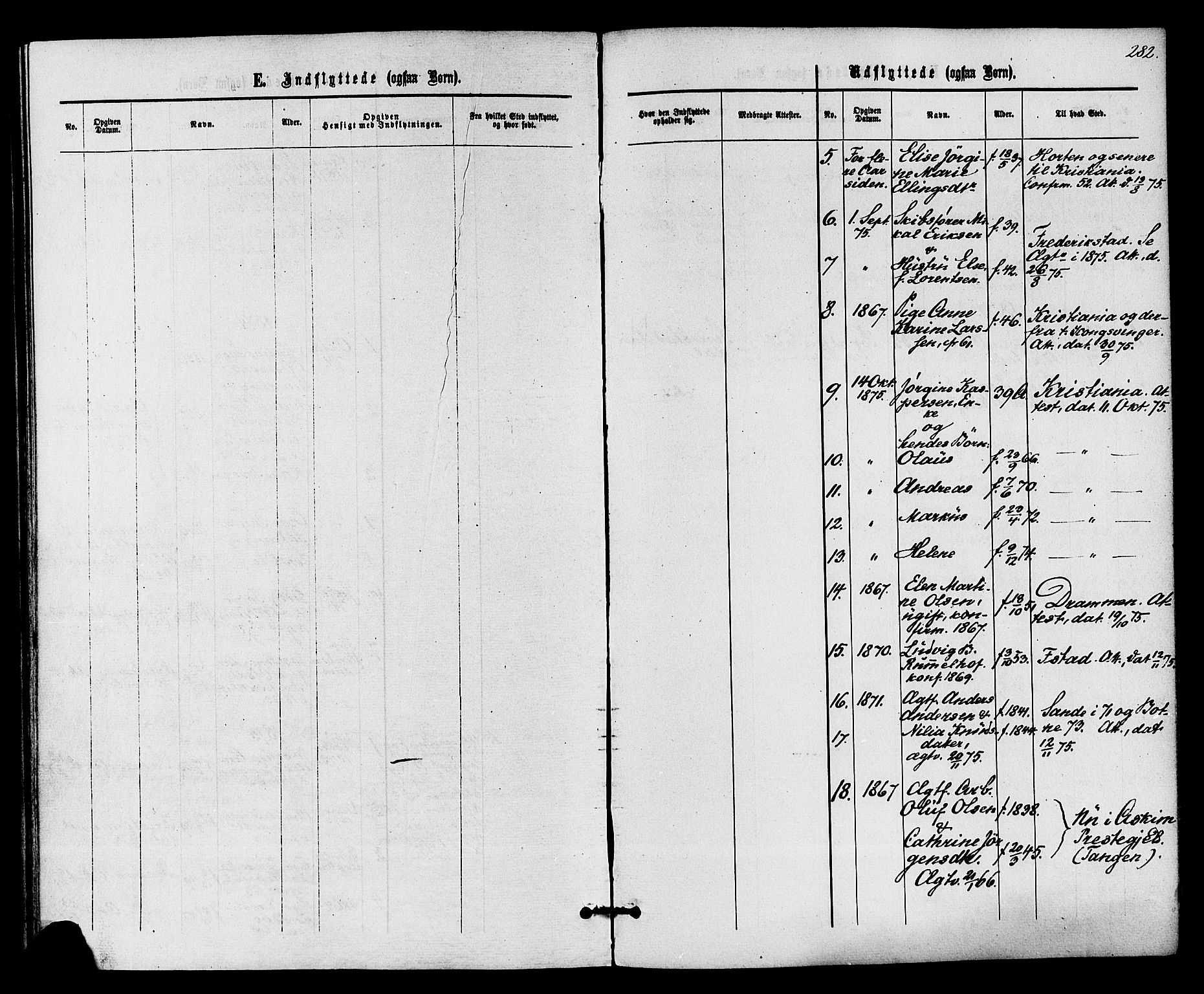 Holmestrand kirkebøker, AV/SAKO-A-346/F/Fa/L0003: Parish register (official) no. 3, 1867-1879, p. 282