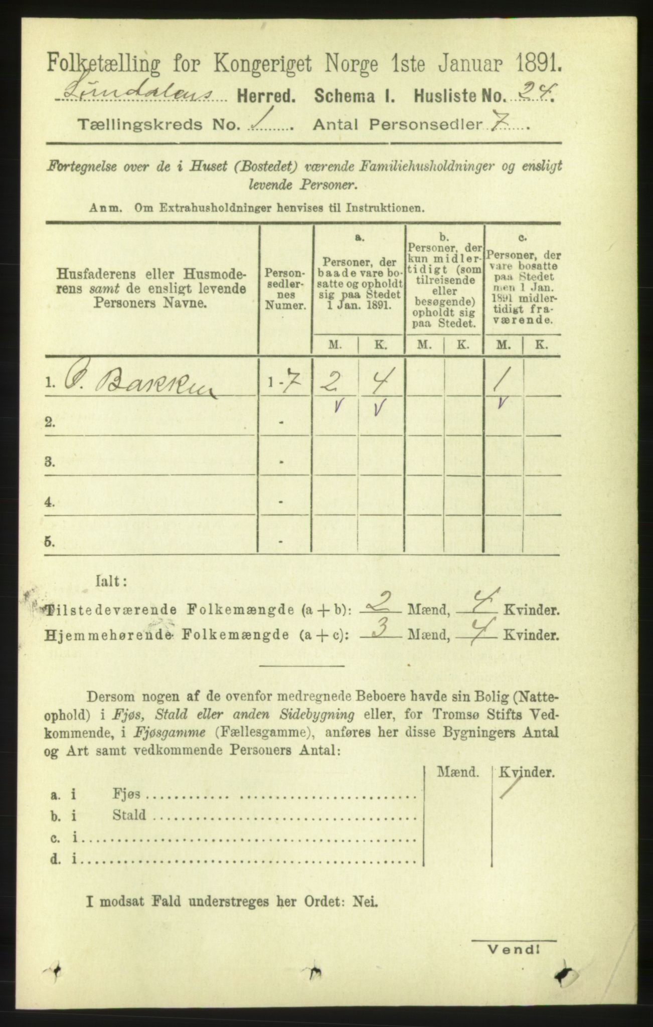 RA, 1891 census for 1563 Sunndal, 1891, p. 45