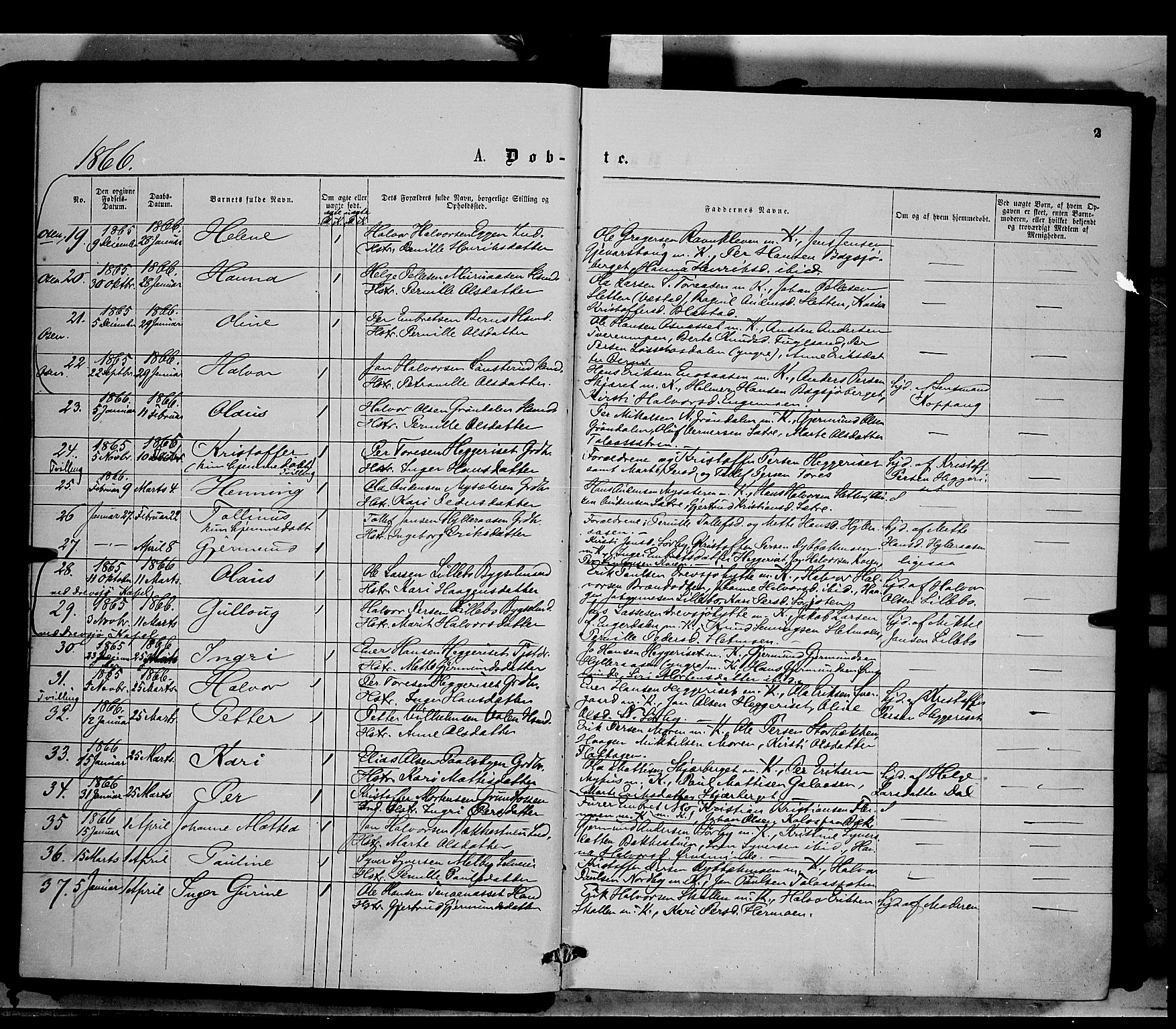 Trysil prestekontor, SAH/PREST-046/H/Ha/Haa/L0006: Parish register (official) no. 6, 1866-1873, p. 2