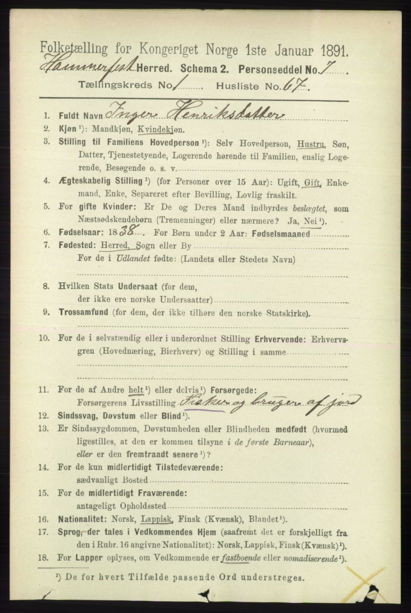 RA, 1891 census for 2016 Hammerfest, 1891, p. 535