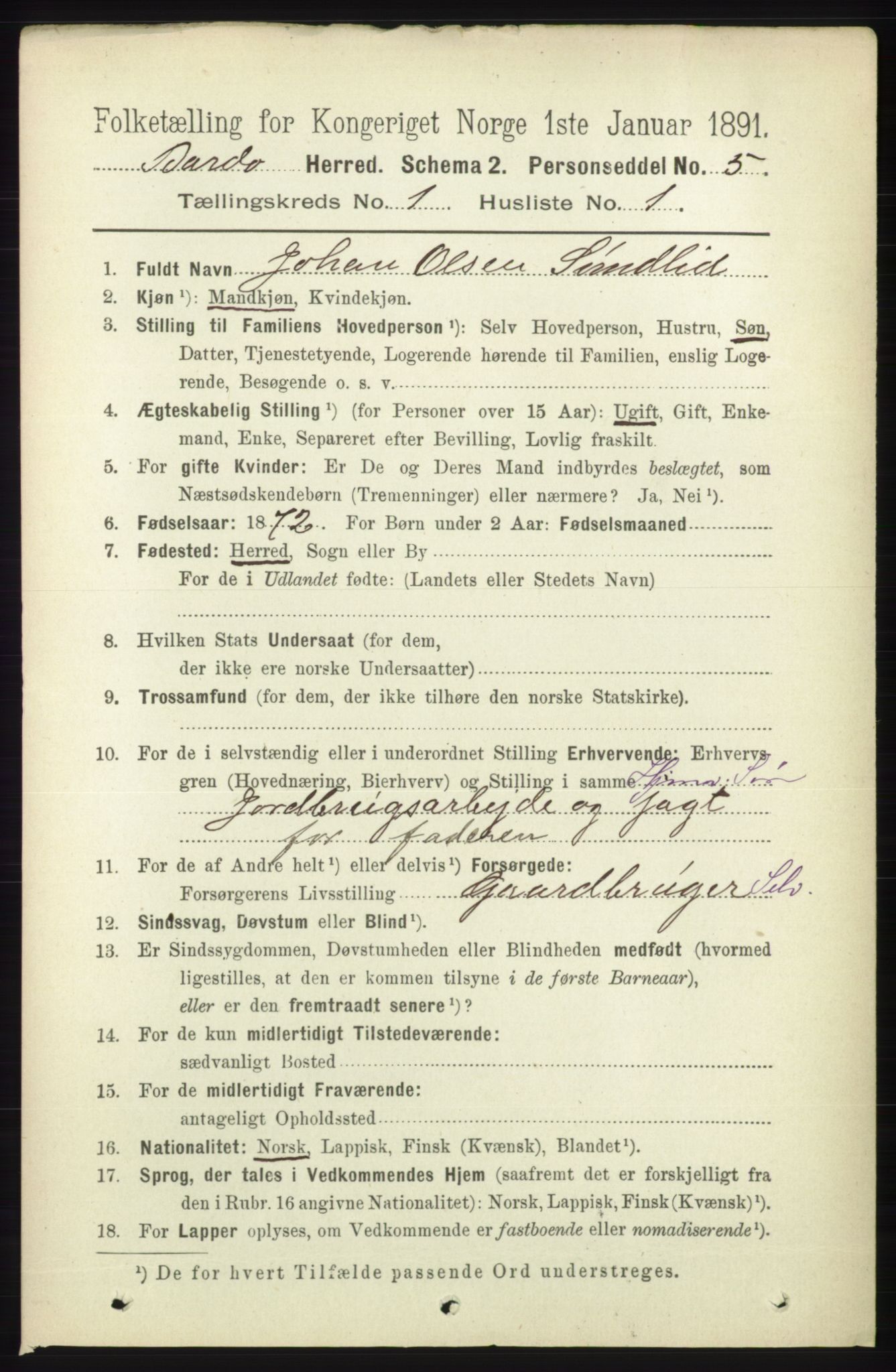 RA, 1891 census for 1922 Bardu, 1891, p. 62