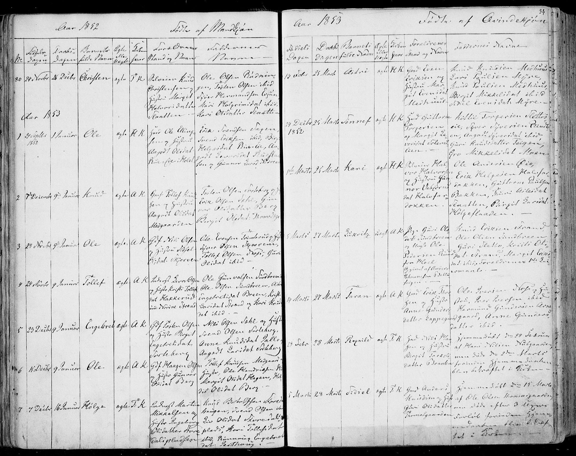 Ål kirkebøker, AV/SAKO-A-249/F/Fa/L0006: Parish register (official) no. I 6, 1849-1864, p. 34