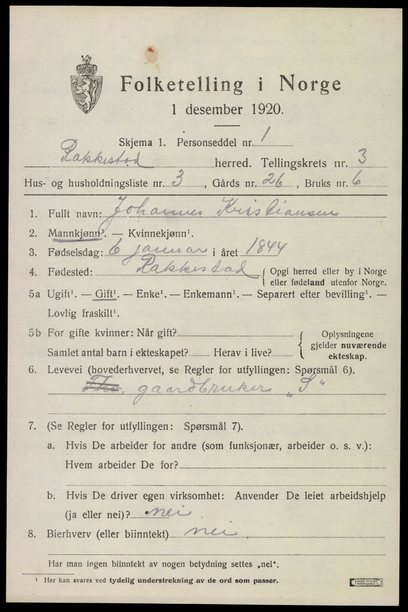 SAO, 1920 census for Rakkestad, 1920, p. 4451