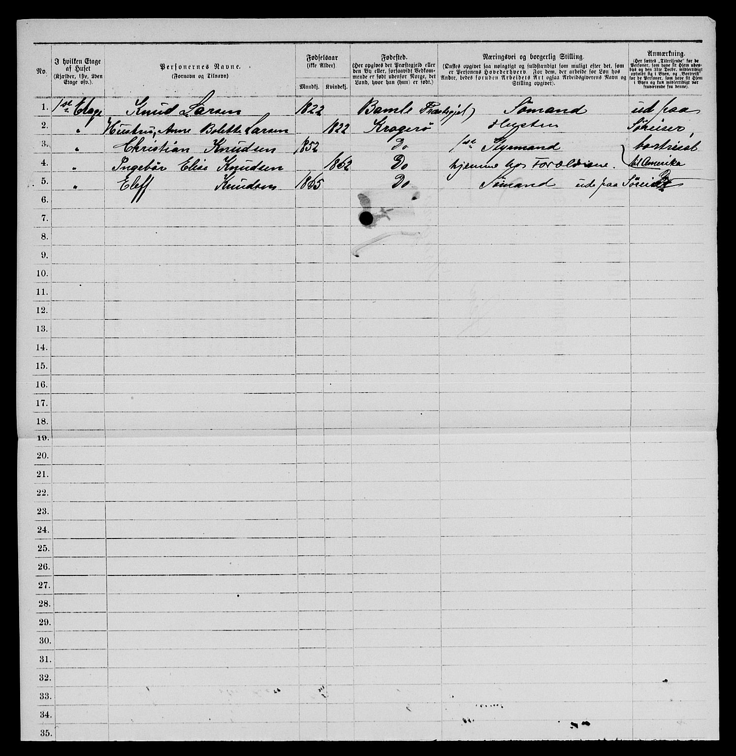 SAKO, 1885 census for 0801 Kragerø, 1885, p. 476