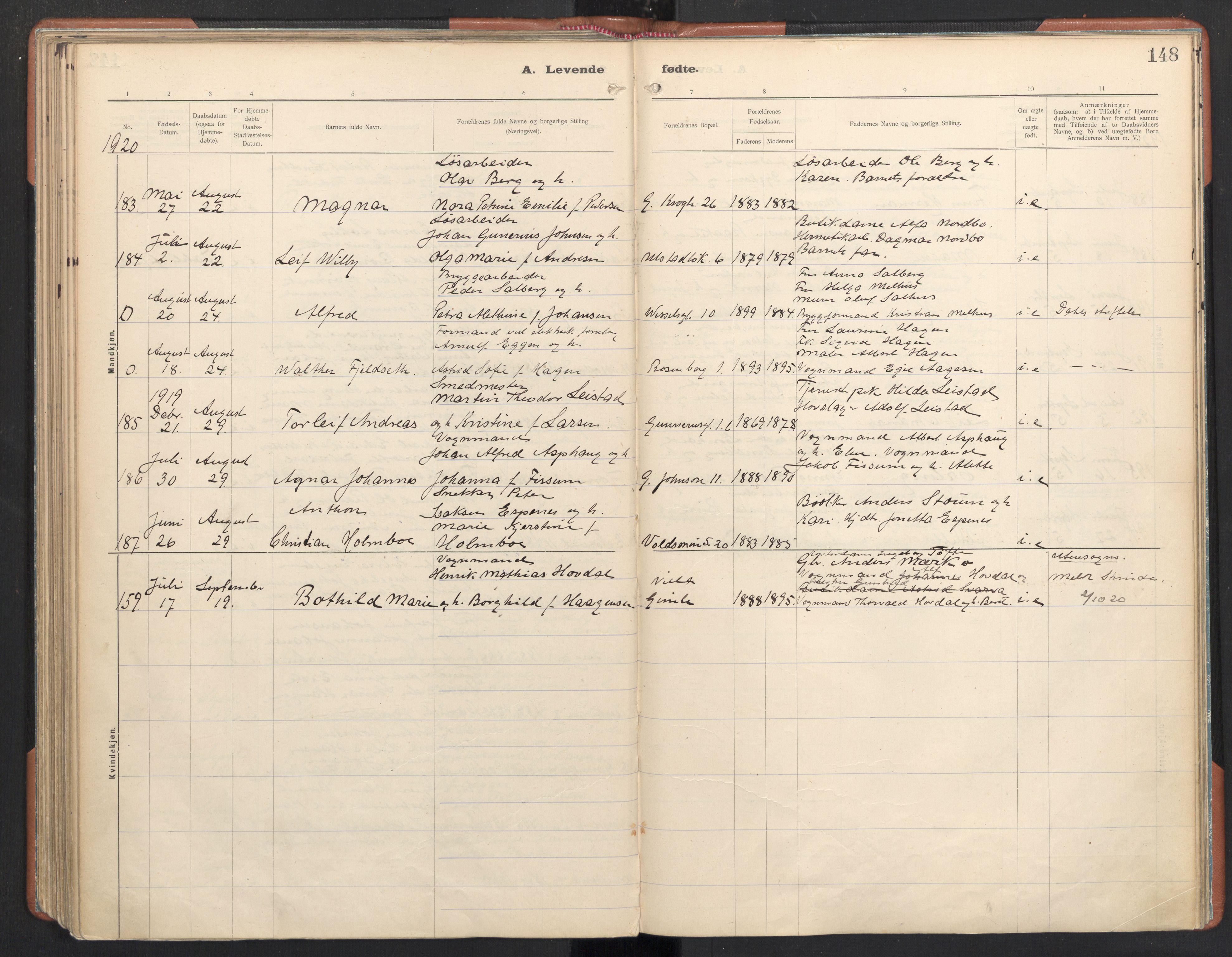 Ministerialprotokoller, klokkerbøker og fødselsregistre - Sør-Trøndelag, SAT/A-1456/605/L0246: Parish register (official) no. 605A08, 1916-1920, p. 148