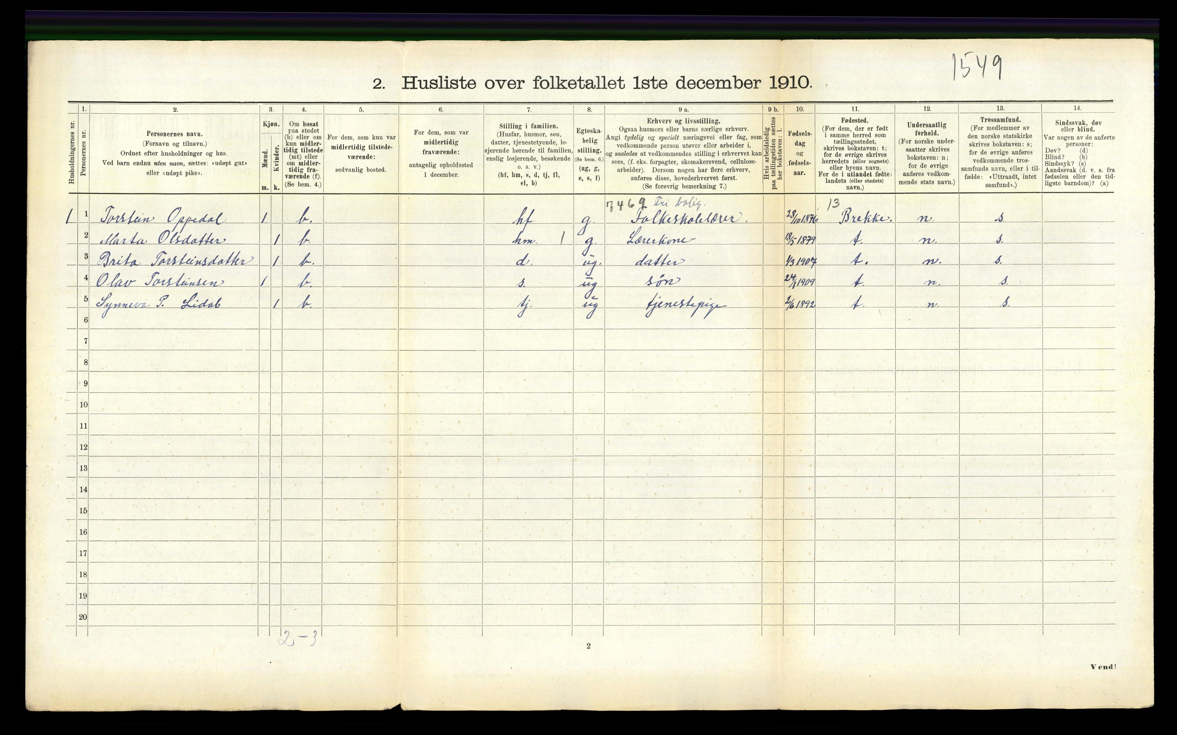 RA, 1910 census for Balestrand, 1910, p. 137