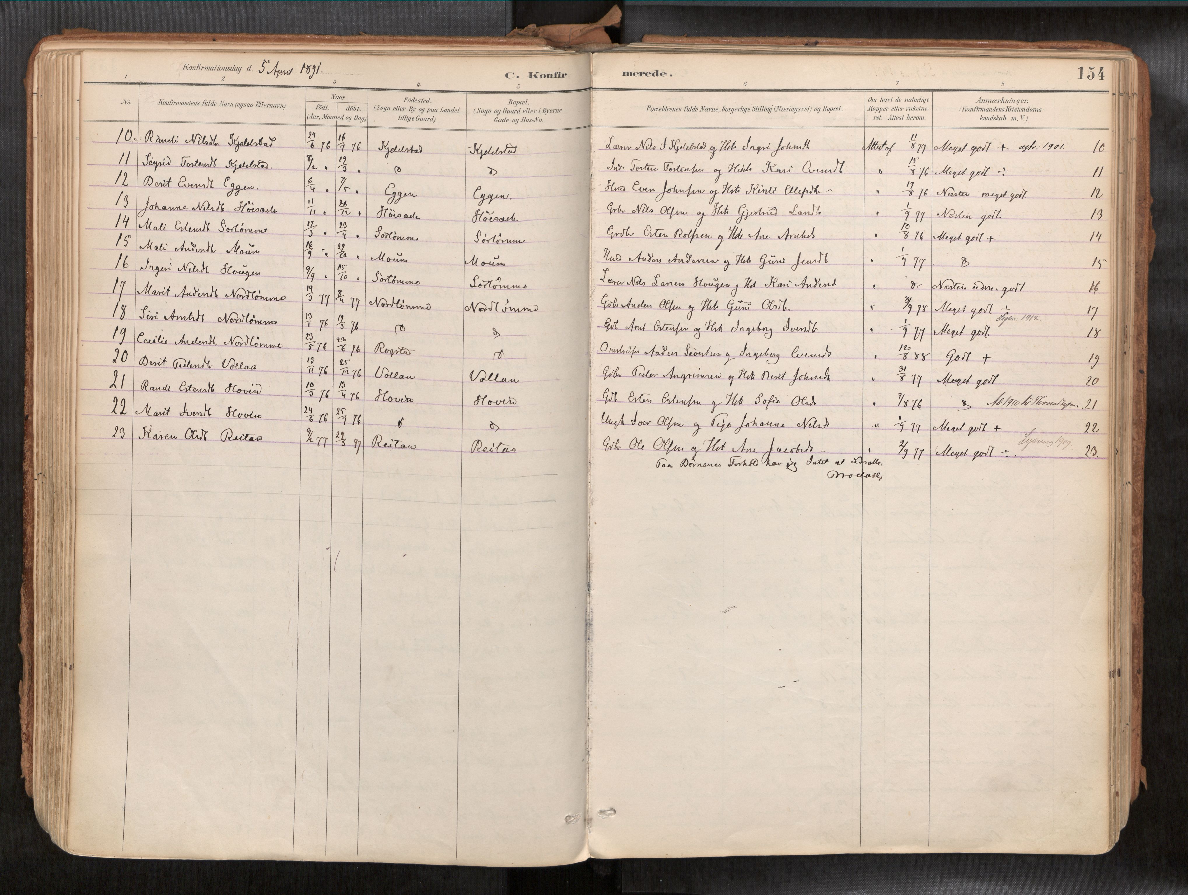 Ministerialprotokoller, klokkerbøker og fødselsregistre - Sør-Trøndelag, SAT/A-1456/692/L1105b: Parish register (official) no. 692A06, 1891-1934, p. 154