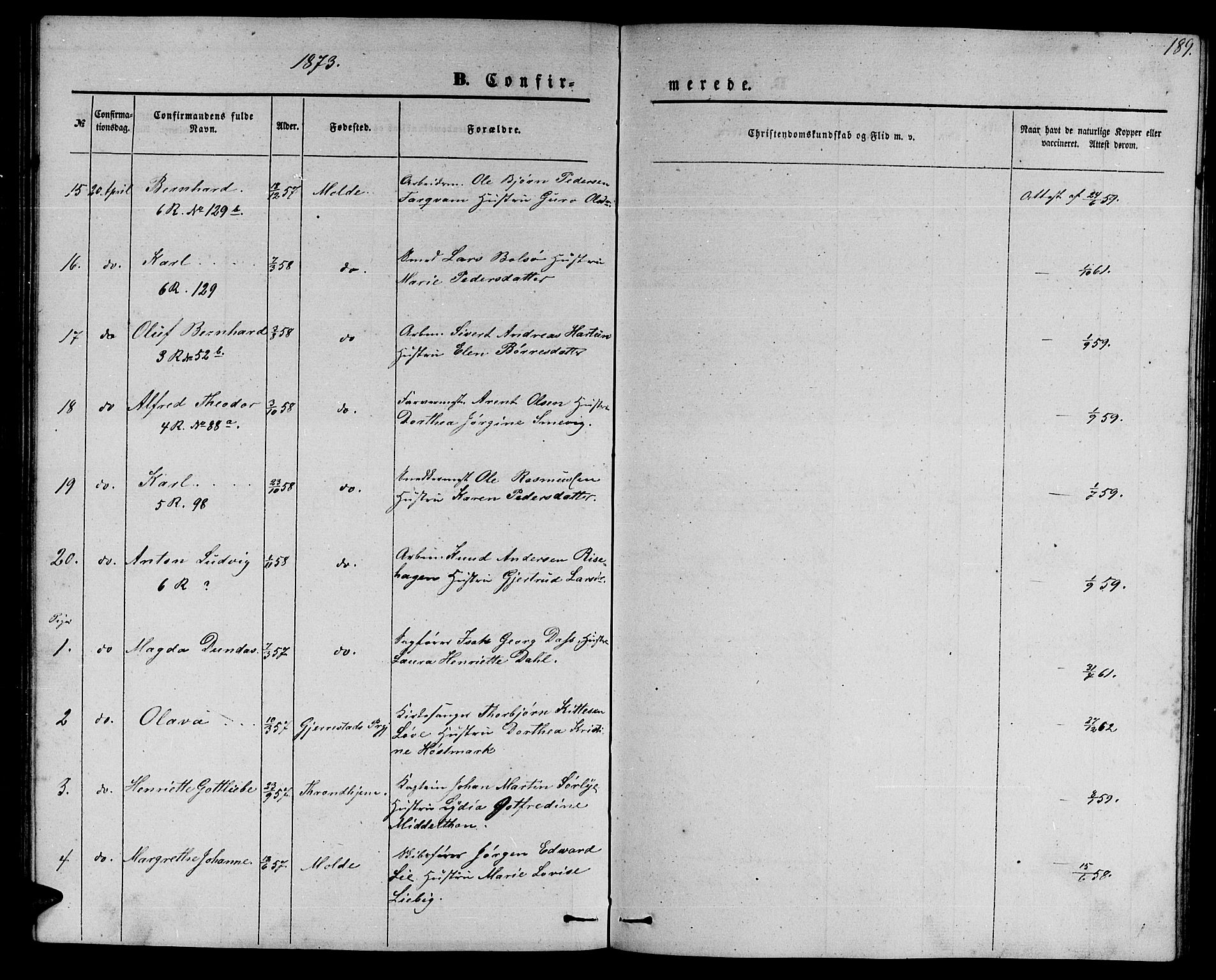 Ministerialprotokoller, klokkerbøker og fødselsregistre - Møre og Romsdal, AV/SAT-A-1454/558/L0701: Parish register (copy) no. 558C02, 1862-1879, p. 189