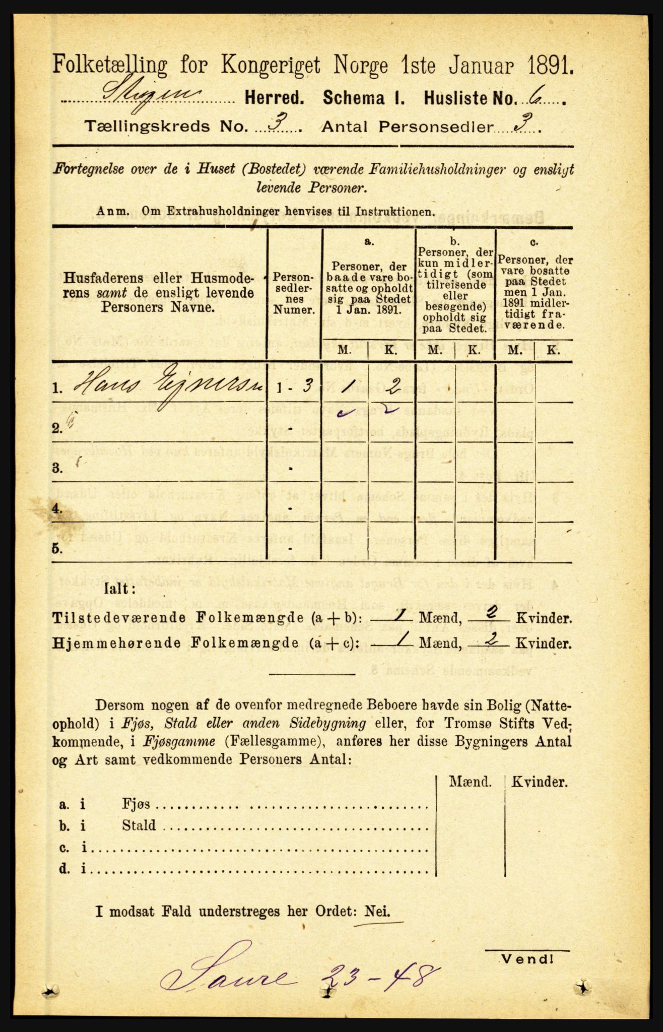 RA, 1891 census for 1848 Steigen, 1891, p. 868