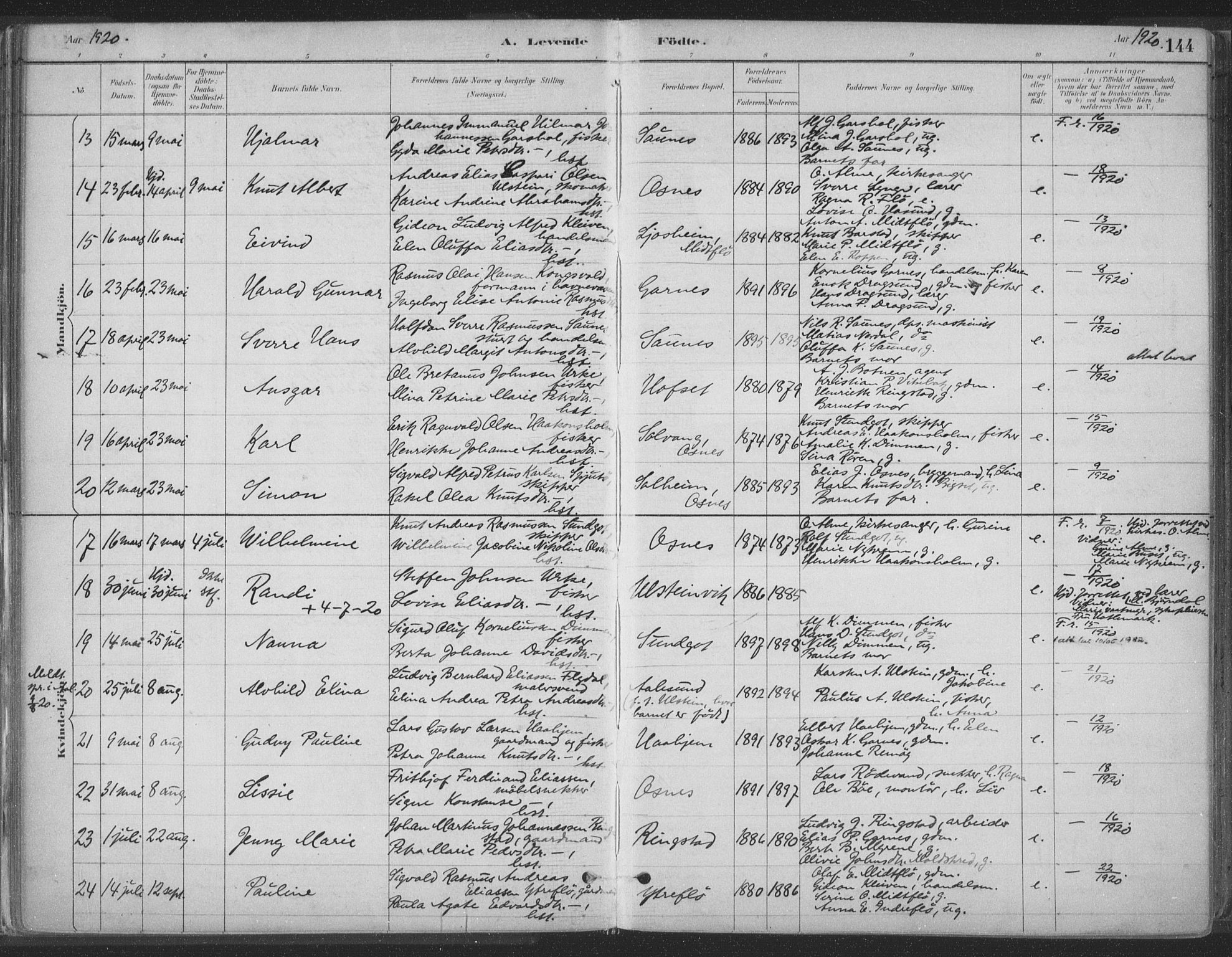 Ministerialprotokoller, klokkerbøker og fødselsregistre - Møre og Romsdal, AV/SAT-A-1454/509/L0106: Parish register (official) no. 509A04, 1883-1922, p. 144