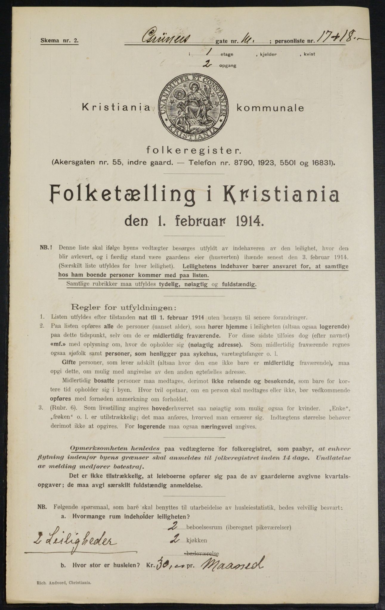 OBA, Municipal Census 1914 for Kristiania, 1914, p. 31244