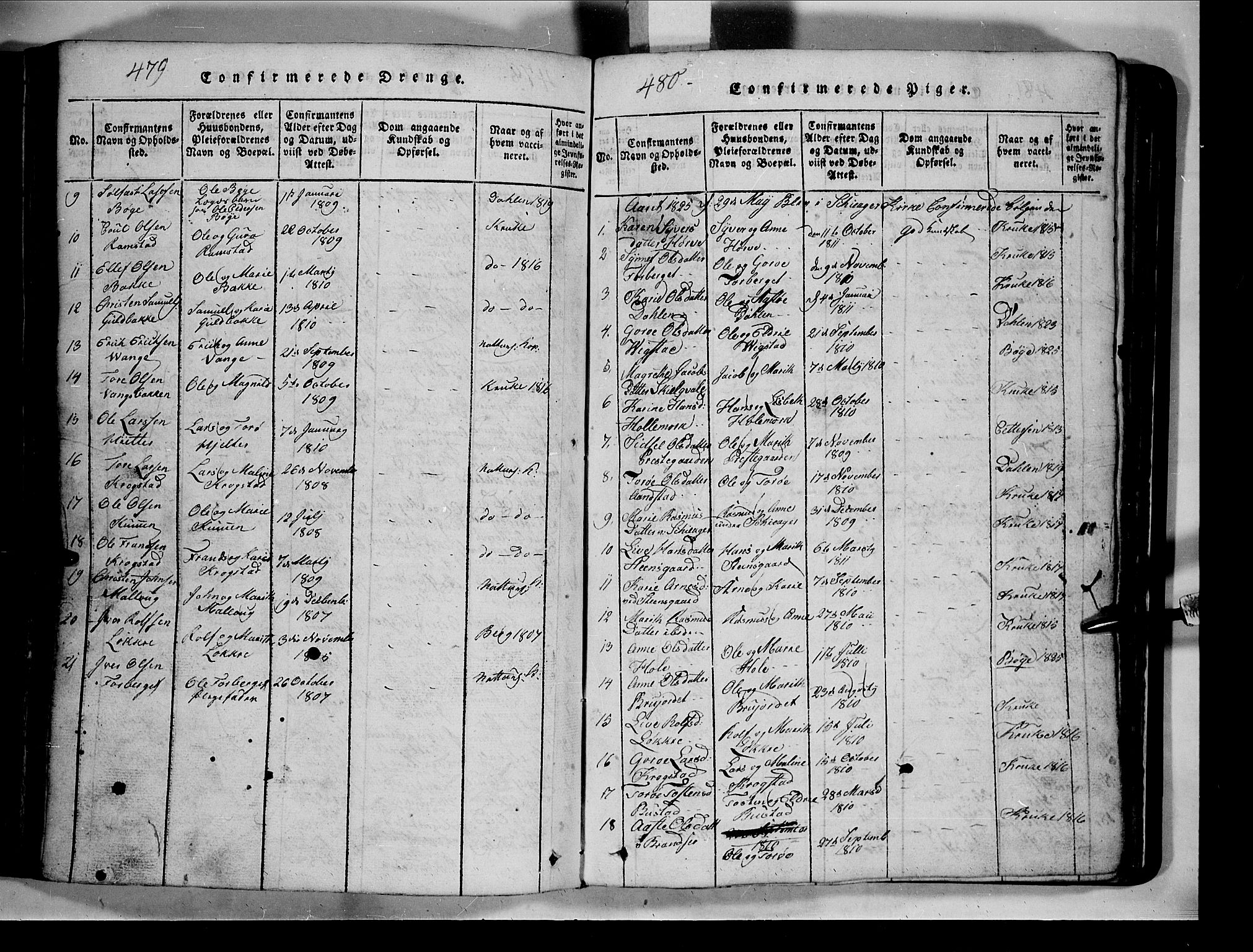 Lom prestekontor, SAH/PREST-070/L/L0003: Parish register (copy) no. 3, 1815-1844, p. 479-480