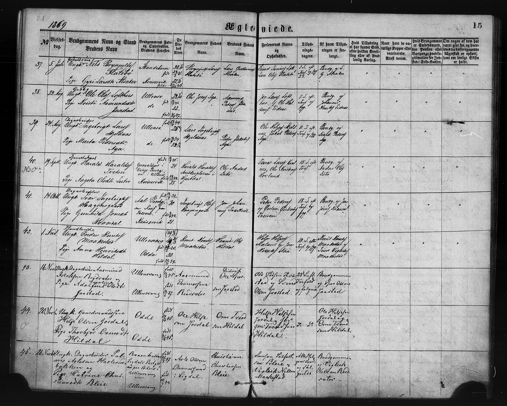 Ullensvang sokneprestembete, SAB/A-78701/H/Haa: Parish register (official) no. A 14, 1867-1882, p. 15