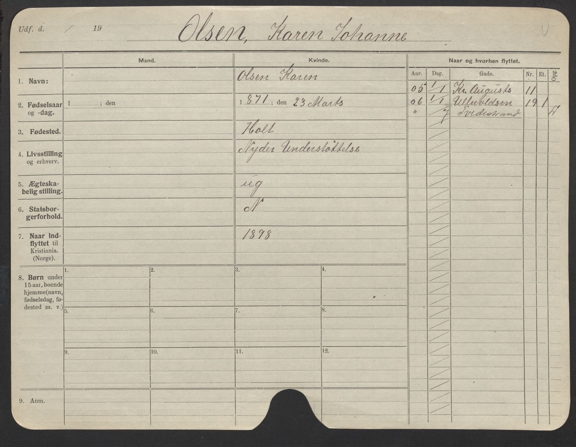 Oslo folkeregister, Registerkort, AV/SAO-A-11715/F/Fa/Fac/L0022: Kvinner, 1906-1914, p. 18a