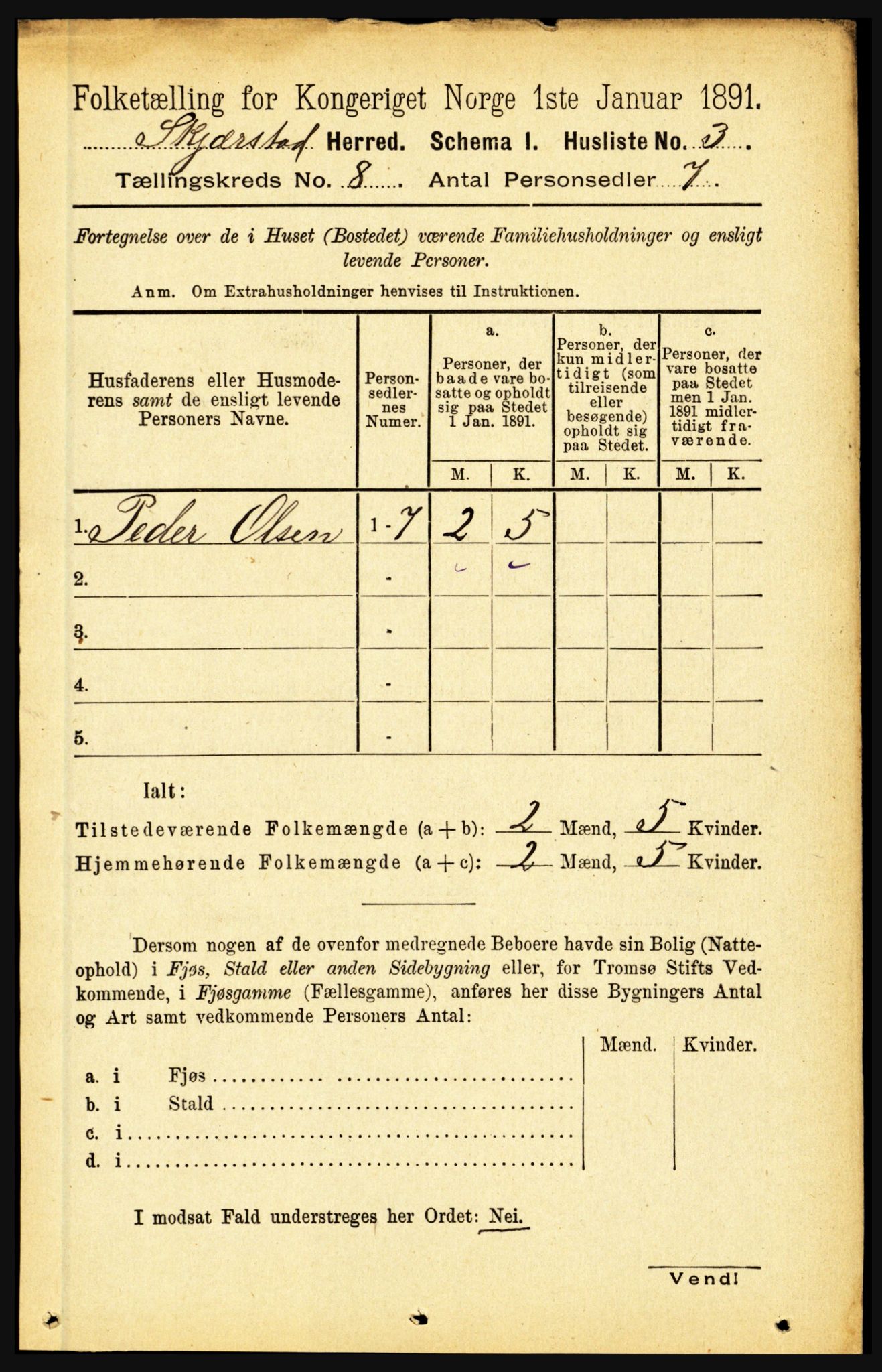 RA, 1891 census for 1842 Skjerstad, 1891, p. 3023