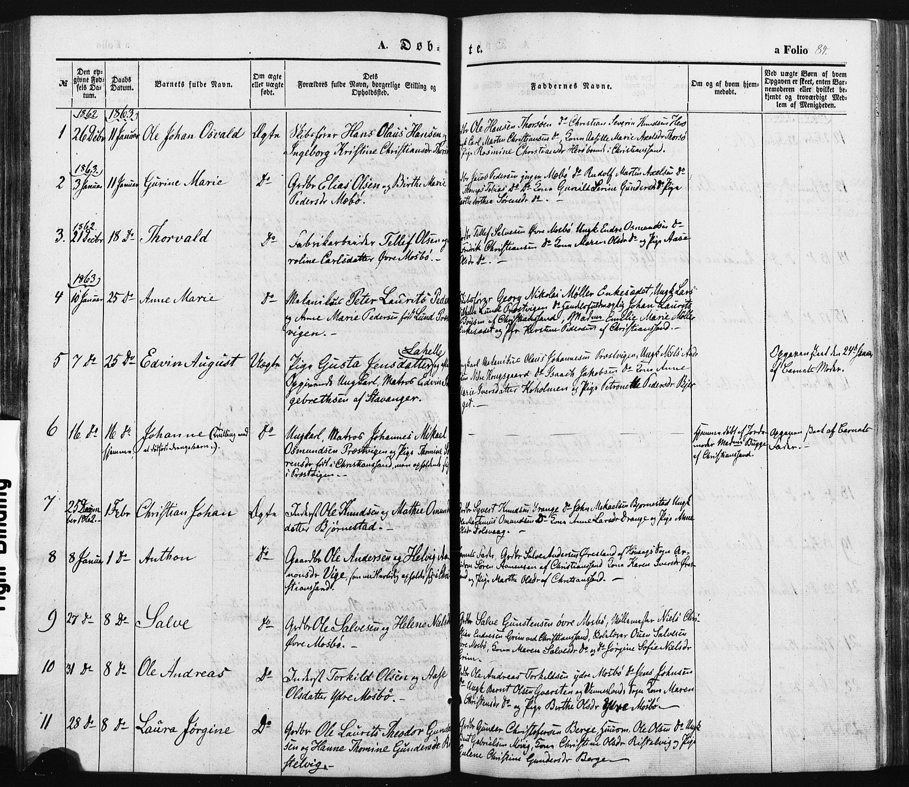 Oddernes sokneprestkontor, SAK/1111-0033/F/Fa/Faa/L0007: Parish register (official) no. A 7, 1851-1863, p. 84