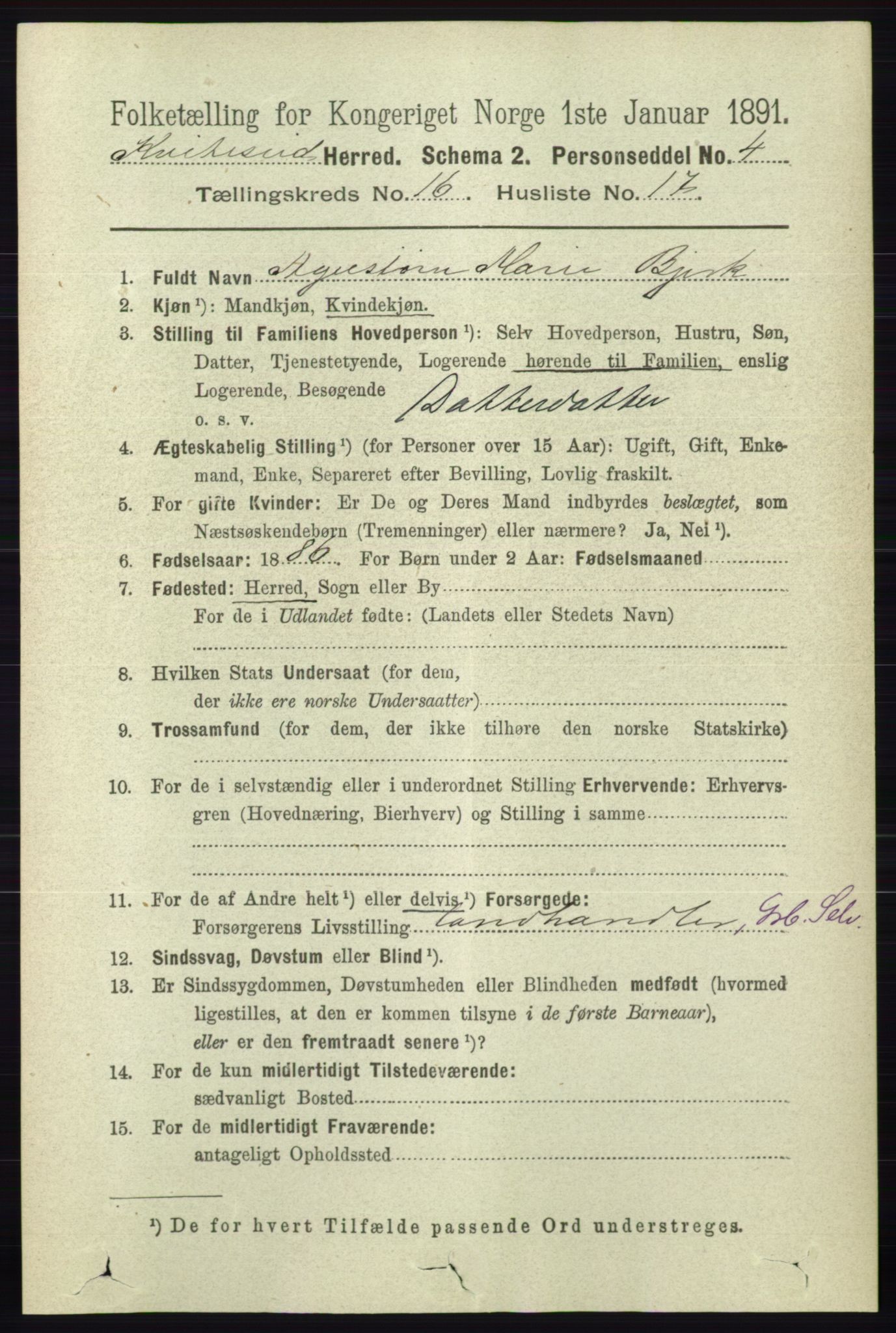 RA, 1891 census for 0829 Kviteseid, 1891, p. 3740