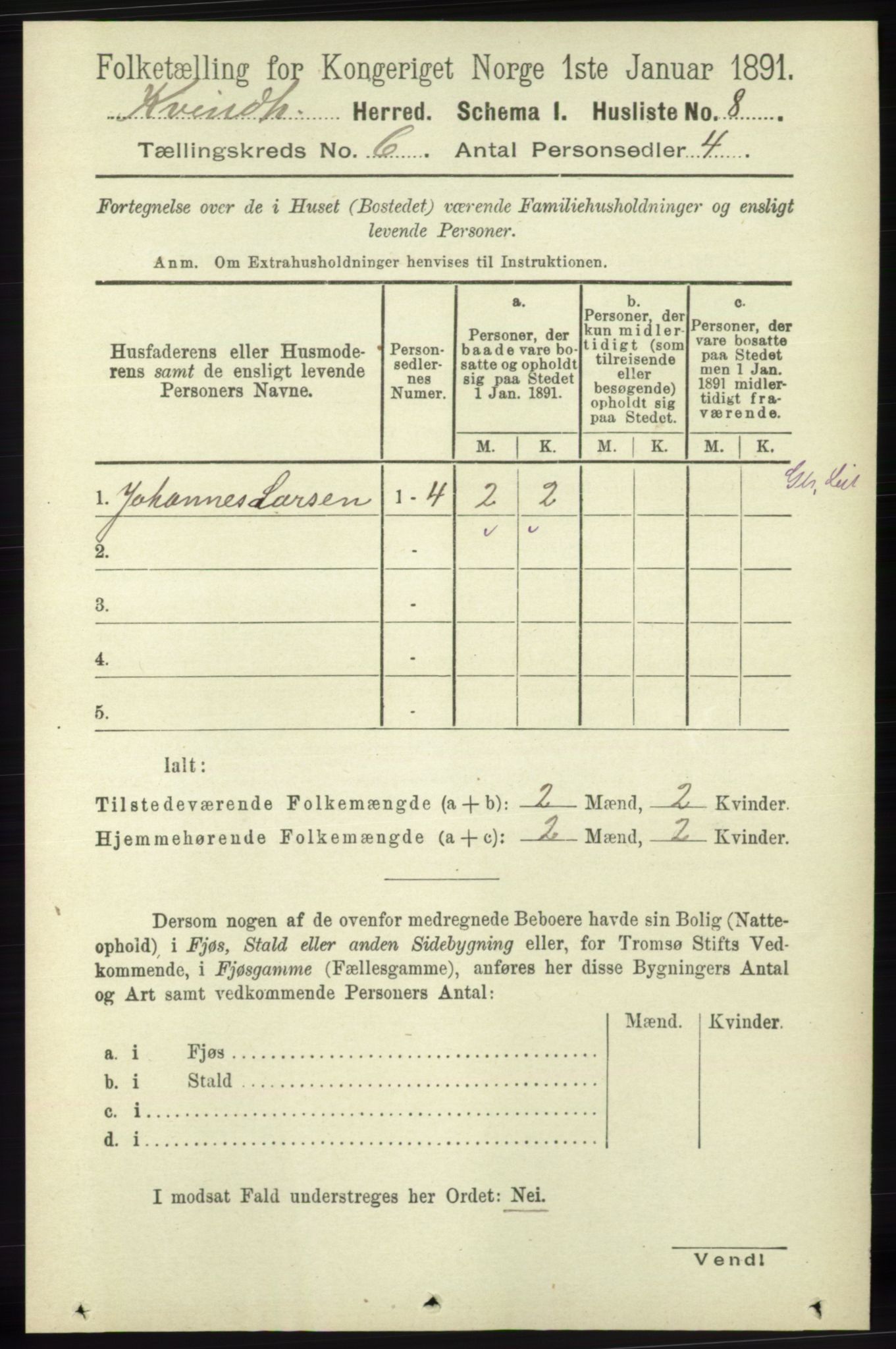 RA, 1891 census for 1224 Kvinnherad, 1891, p. 2086