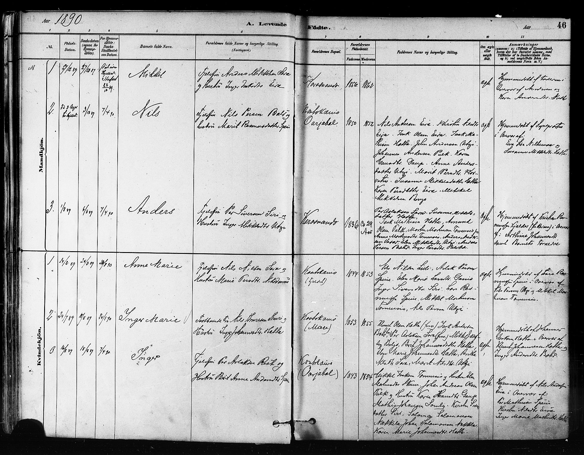 Kautokeino sokneprestembete, AV/SATØ-S-1340/H/Ha/L0004.kirke: Parish register (official) no. 4, 1877-1896, p. 46