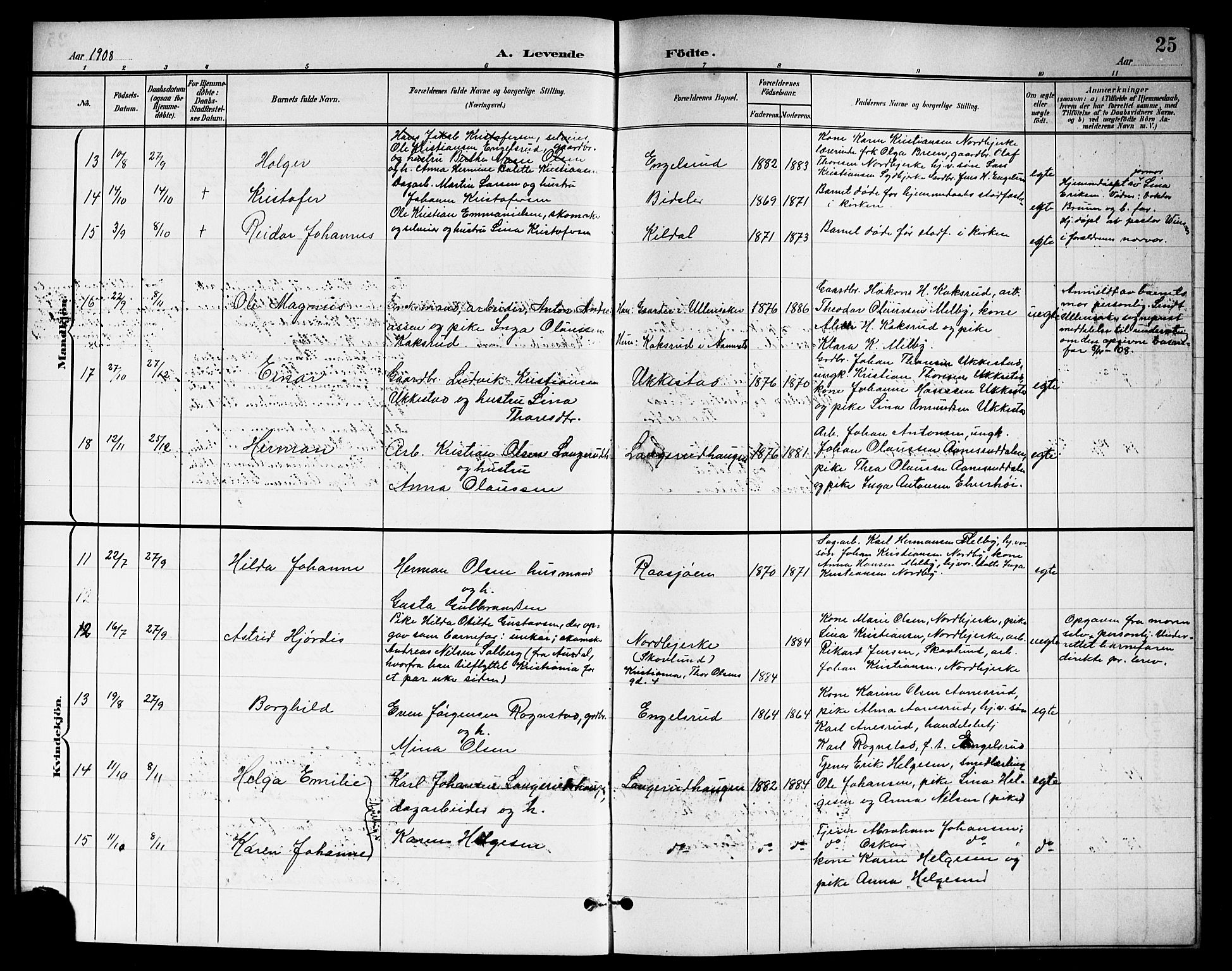 Nannestad prestekontor Kirkebøker, AV/SAO-A-10414a/G/Ga/L0002: Parish register (copy) no. I 2, 1901-1913, p. 25