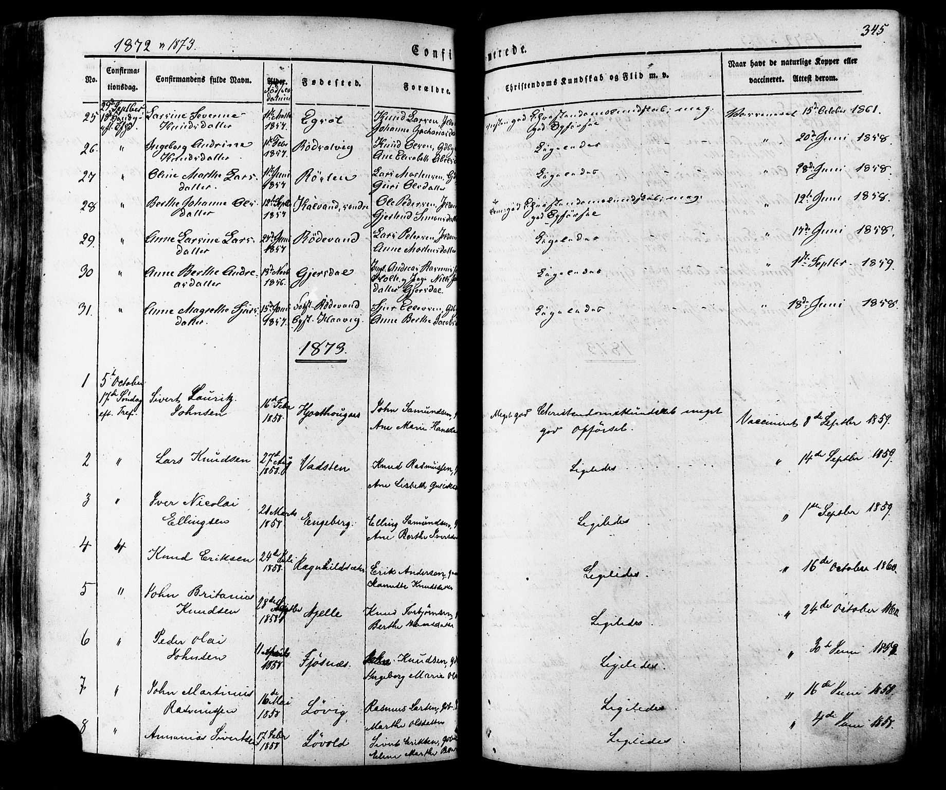 Ministerialprotokoller, klokkerbøker og fødselsregistre - Møre og Romsdal, SAT/A-1454/511/L0140: Parish register (official) no. 511A07, 1851-1878, p. 345