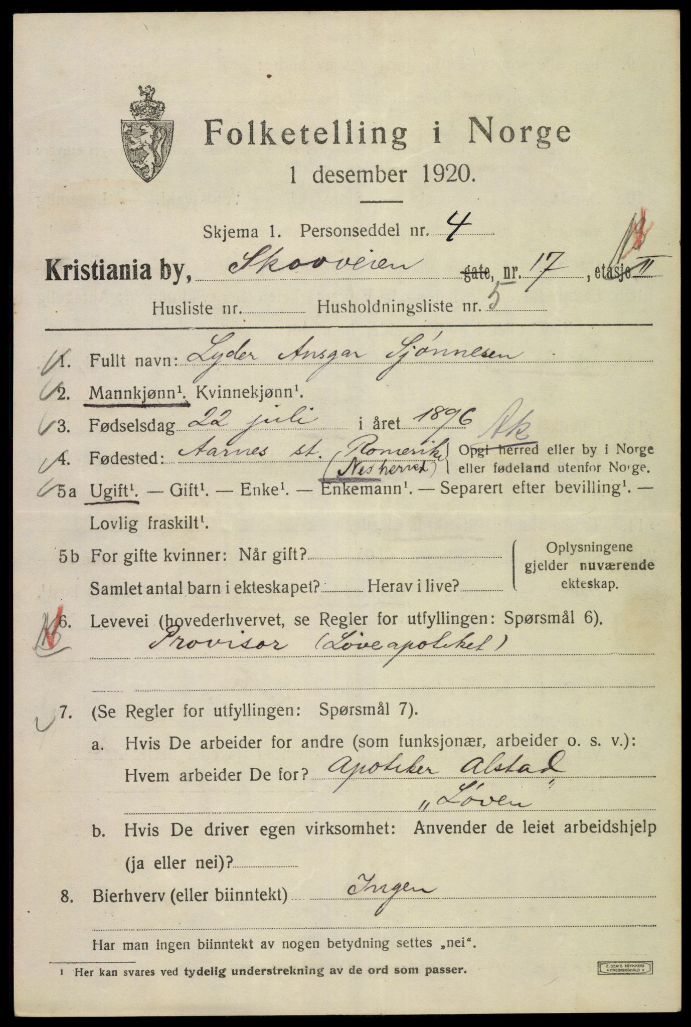 SAO, 1920 census for Kristiania, 1920, p. 516379