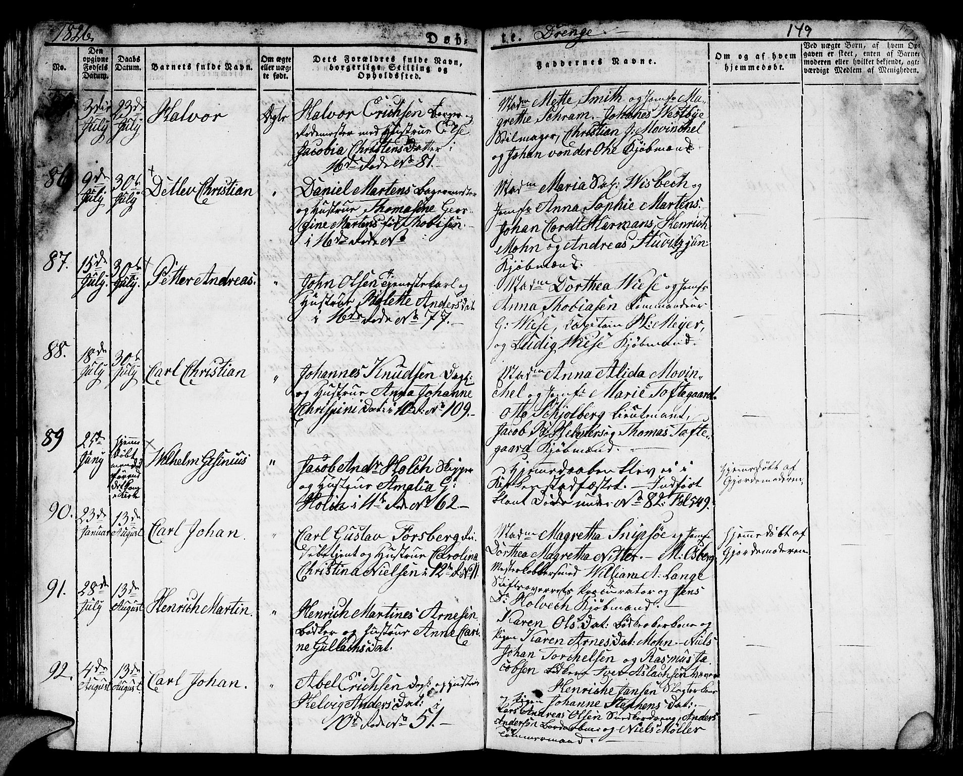 Domkirken sokneprestembete, SAB/A-74801/H/Hab/L0005: Parish register (copy) no. A 5, 1821-1830, p. 149