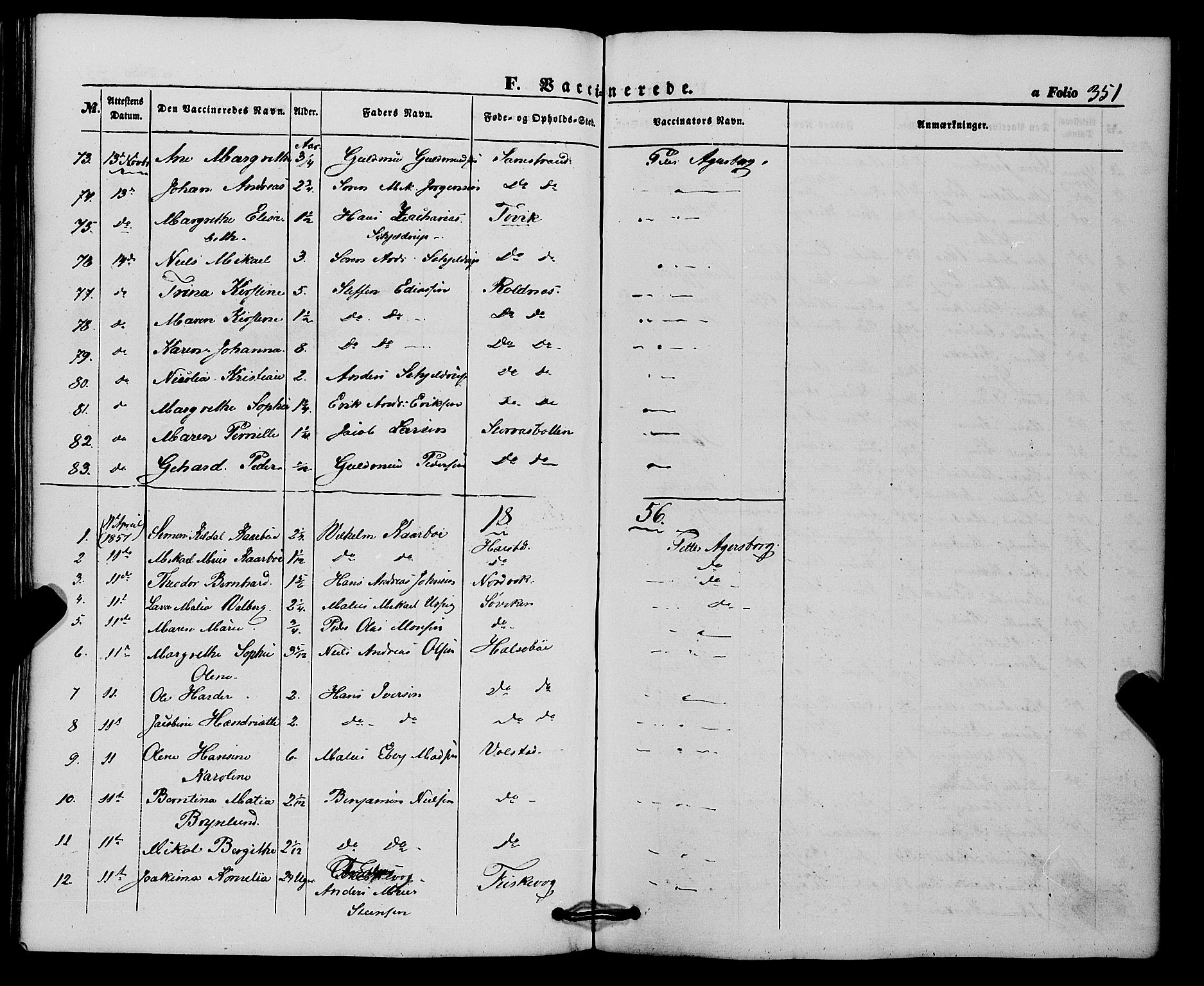Trondenes sokneprestkontor, SATØ/S-1319/H/Ha/L0011kirke: Parish register (official) no. 11, 1853-1862, p. 351