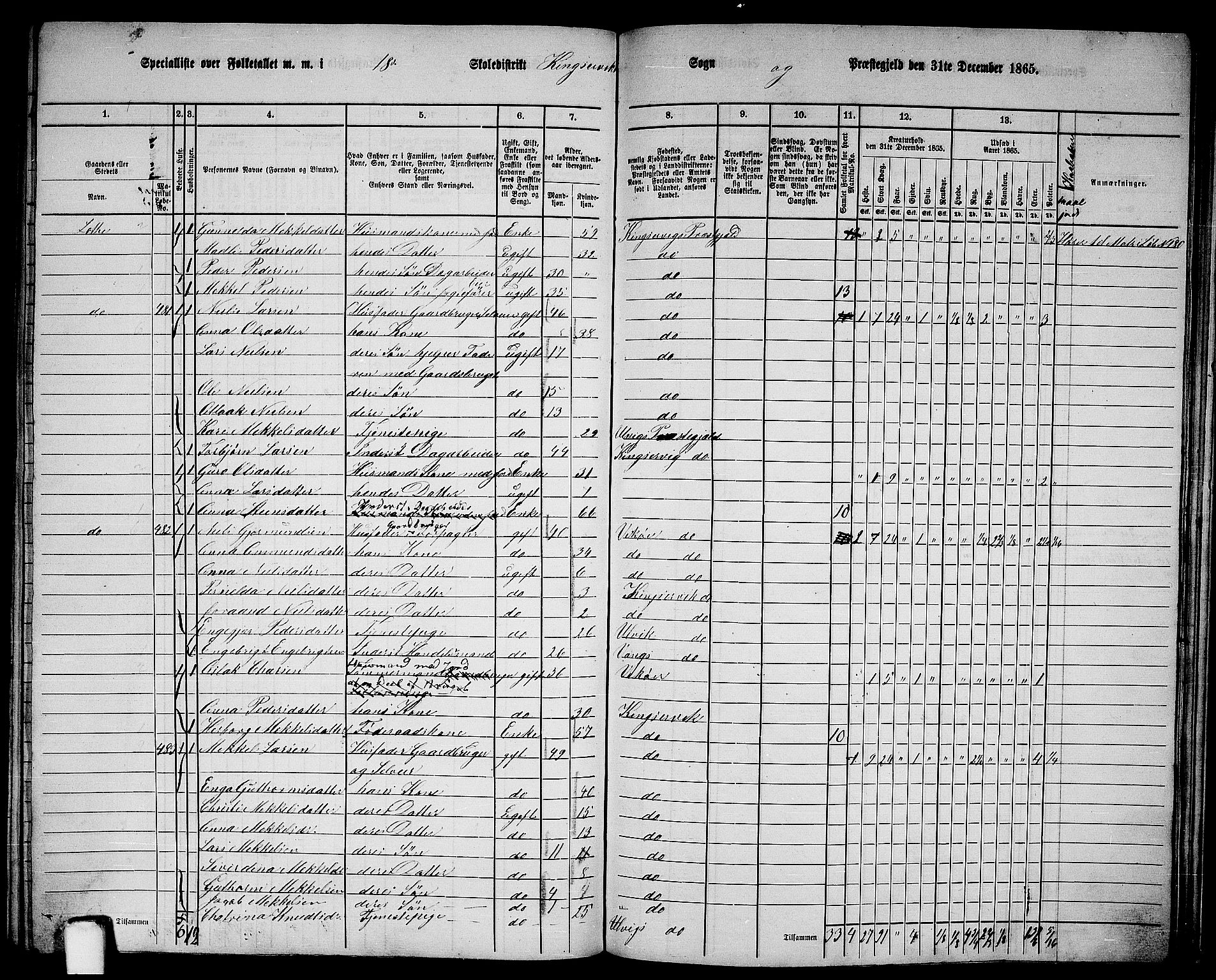 RA, 1865 census for Kinsarvik, 1865, p. 204