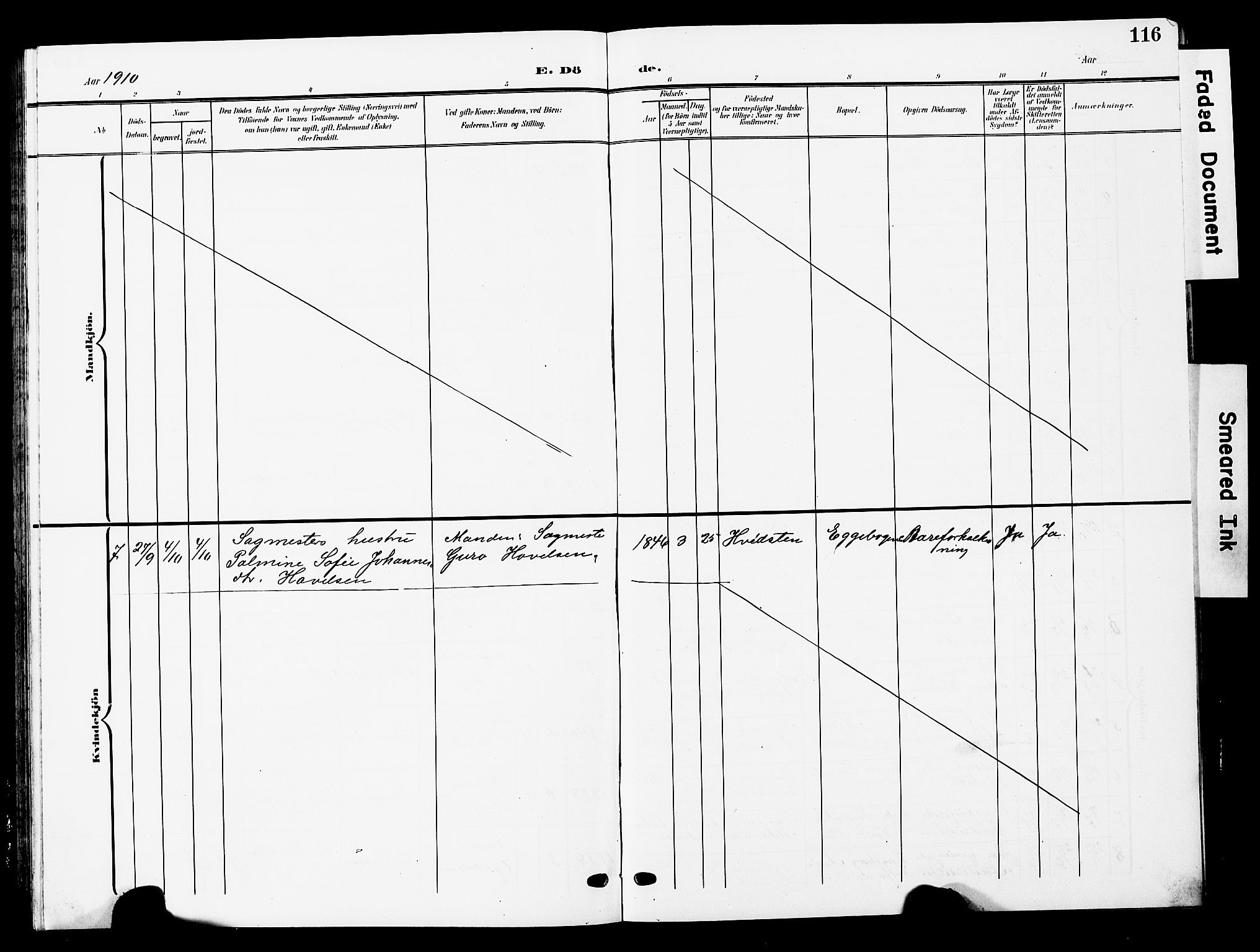 Ministerialprotokoller, klokkerbøker og fødselsregistre - Nord-Trøndelag, AV/SAT-A-1458/740/L0381: Parish register (copy) no. 740C02, 1903-1914, p. 116