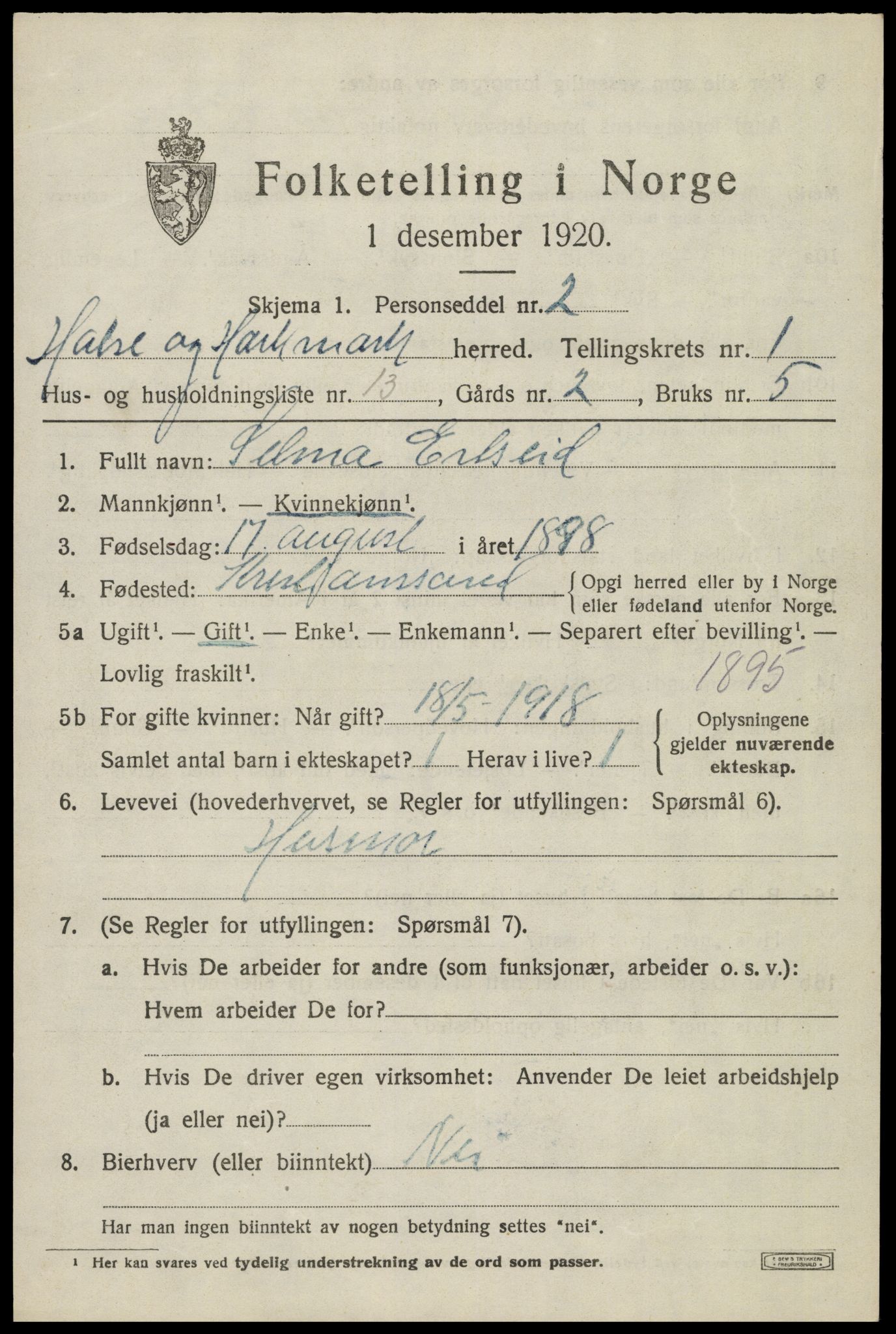 SAK, 1920 census for Halse og Harkmark, 1920, p. 1573