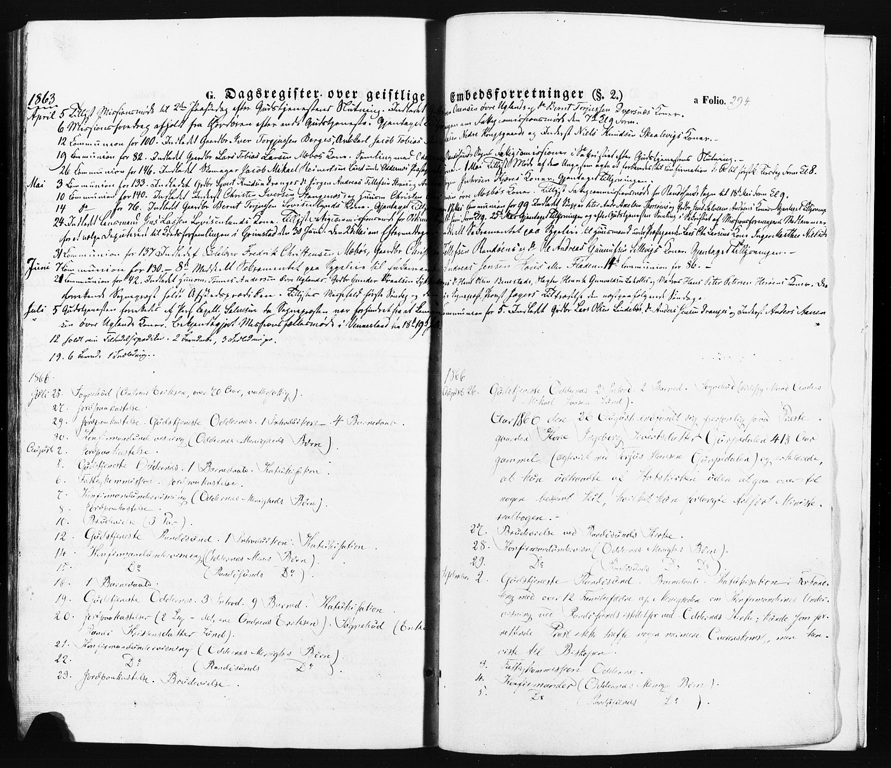 Oddernes sokneprestkontor, SAK/1111-0033/F/Fa/Faa/L0007: Parish register (official) no. A 7, 1851-1863, p. 294
