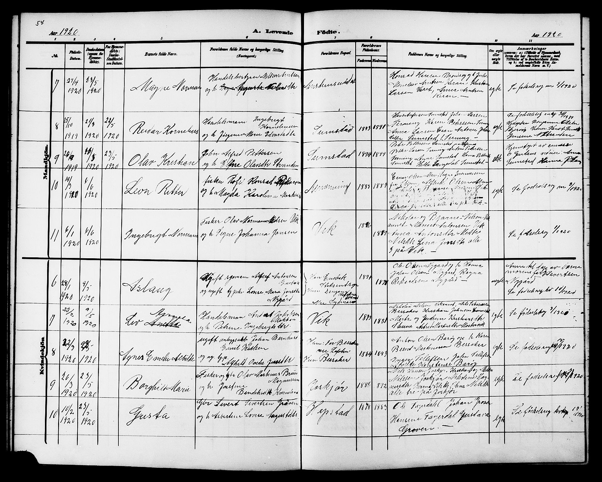 Ministerialprotokoller, klokkerbøker og fødselsregistre - Sør-Trøndelag, SAT/A-1456/657/L0717: Parish register (copy) no. 657C04, 1904-1923, p. 54