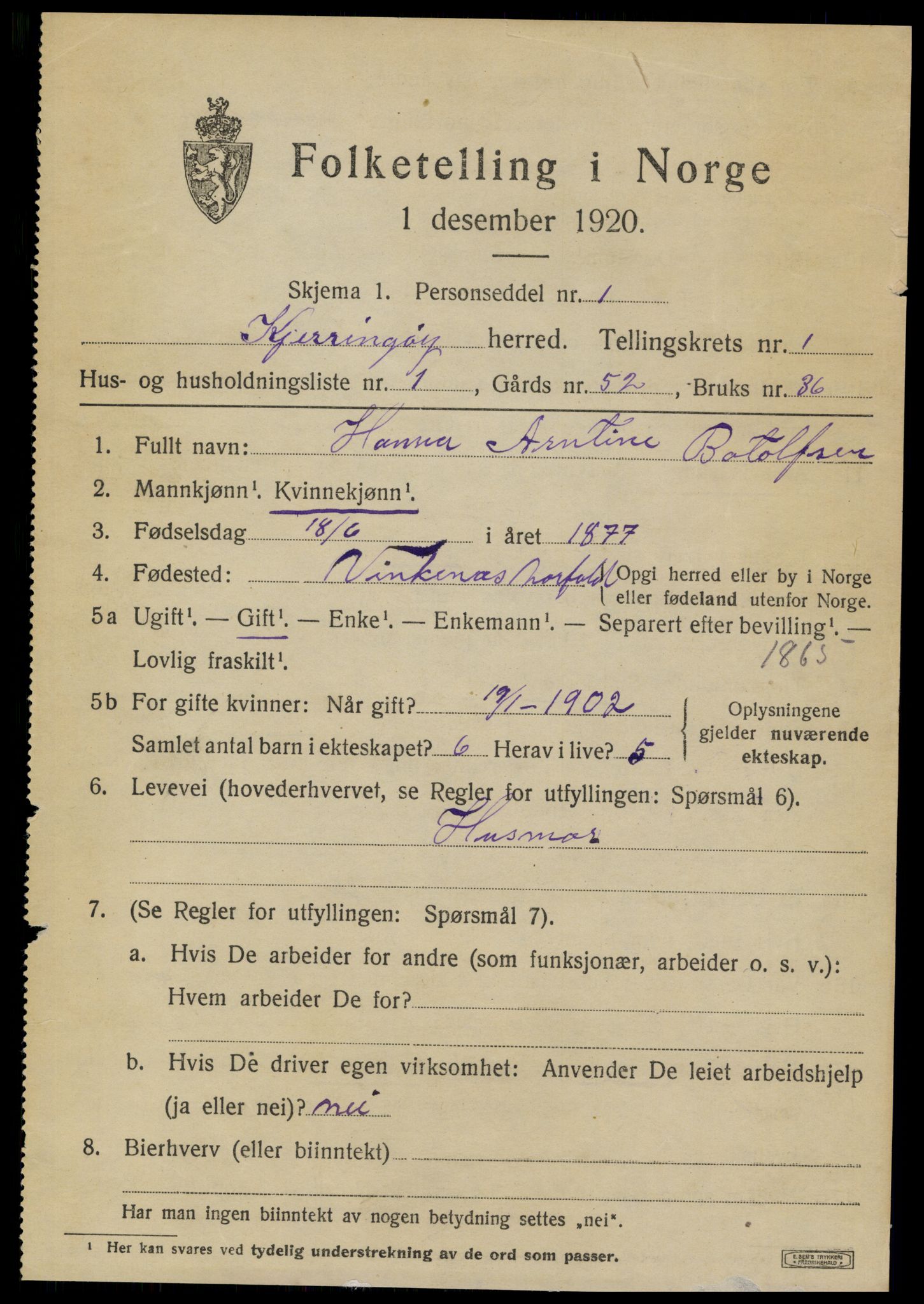 SAT, 1920 census for Kjerringøy, 1920, p. 323