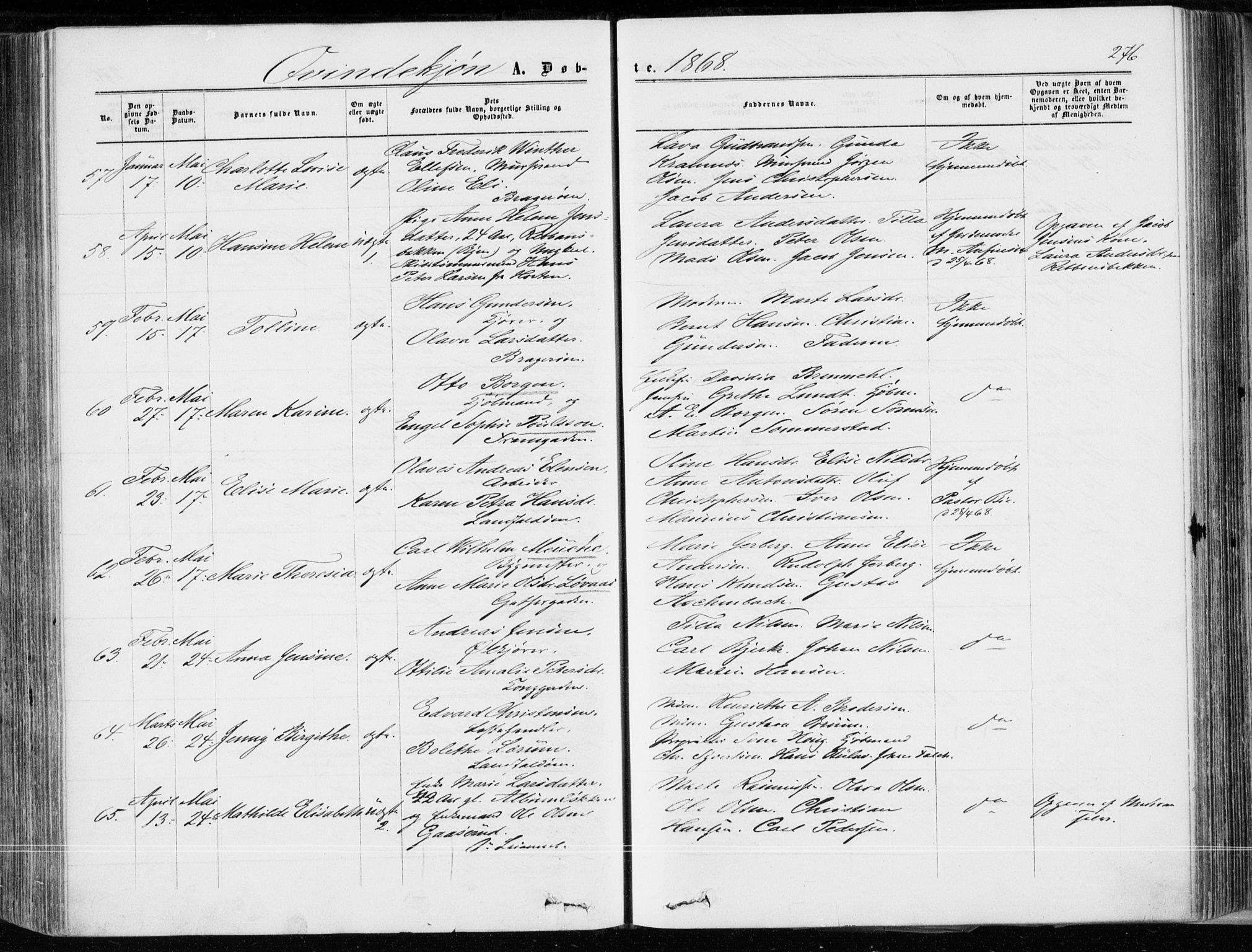 Bragernes kirkebøker, AV/SAKO-A-6/F/Fb/L0003: Parish register (official) no. II 3, 1860-1868, p. 276