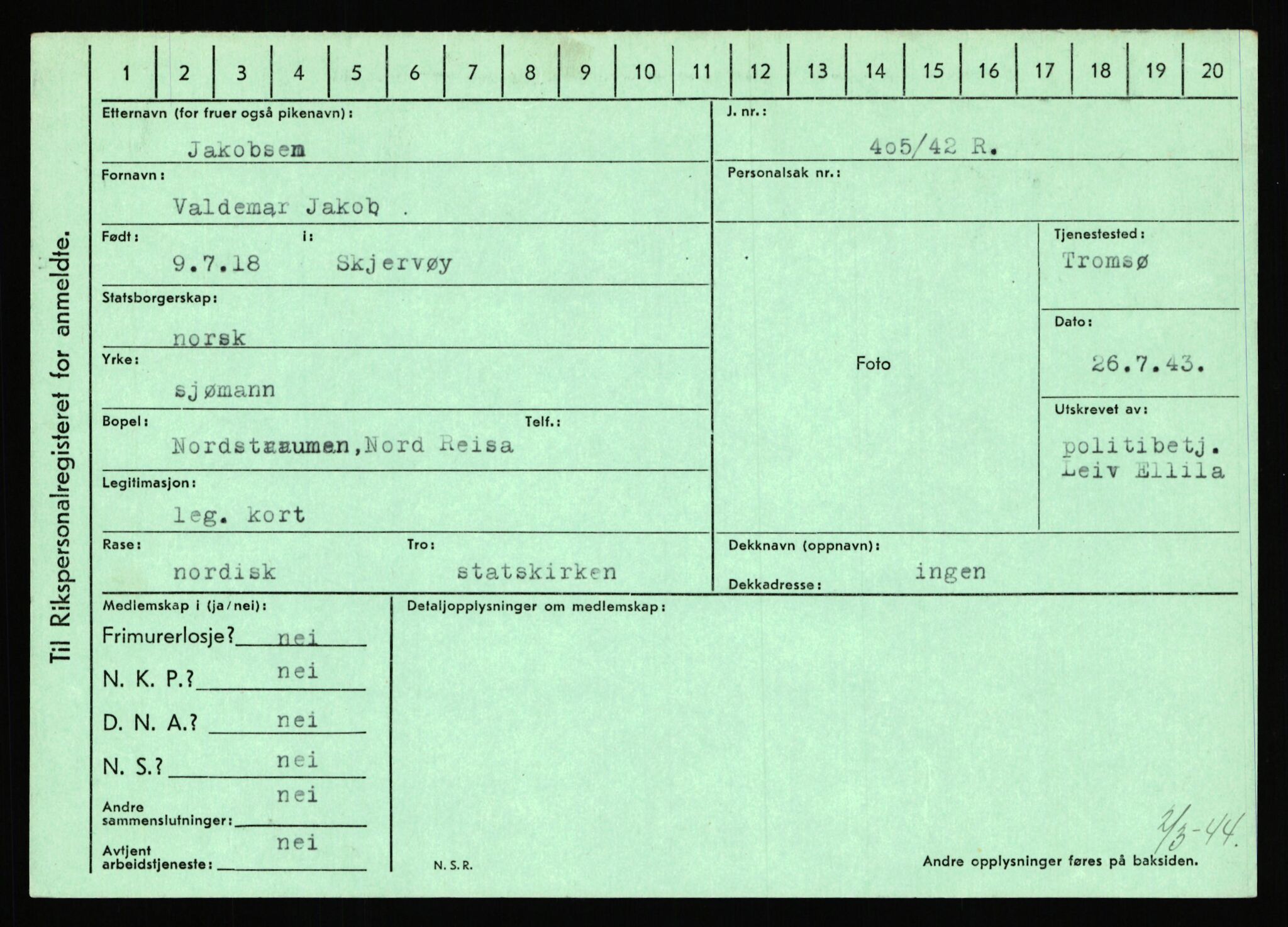 Statspolitiet - Hovedkontoret / Osloavdelingen, AV/RA-S-1329/C/Ca/L0007: Hol - Joelsen, 1943-1945, p. 3375