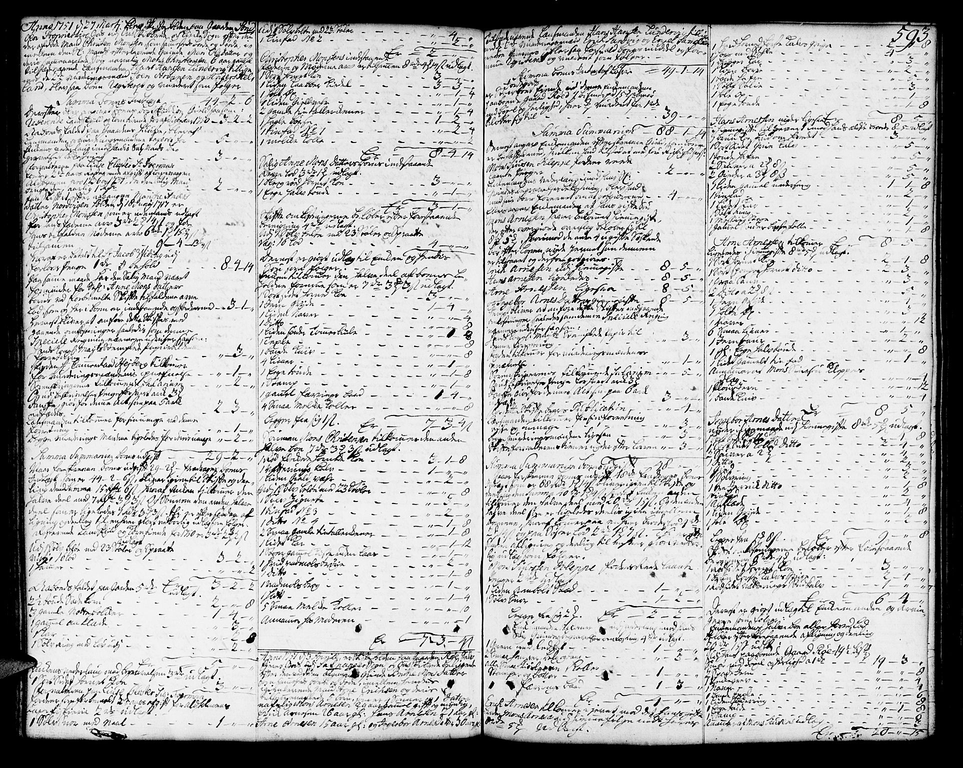 Sunnhordland sorenskrivar, SAB/A-2401/1/H/Ha/Haa/L0006: Skifteprotokollar. Register på lesesal. Fol. 1061- ut, 1749-1751, p. 592b-593a