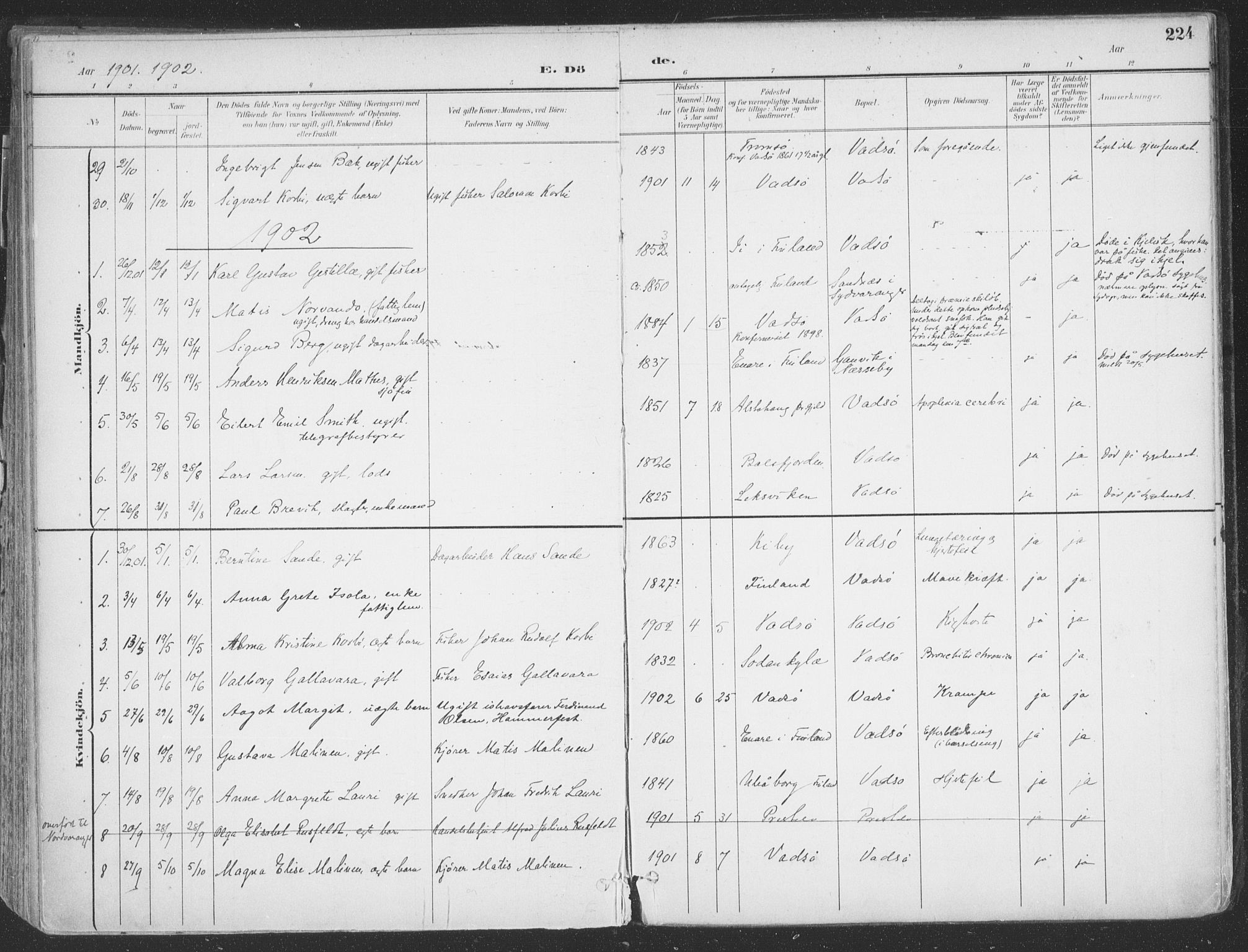 Vadsø sokneprestkontor, SATØ/S-1325/H/Ha/L0007kirke: Parish register (official) no. 7, 1896-1916, p. 224