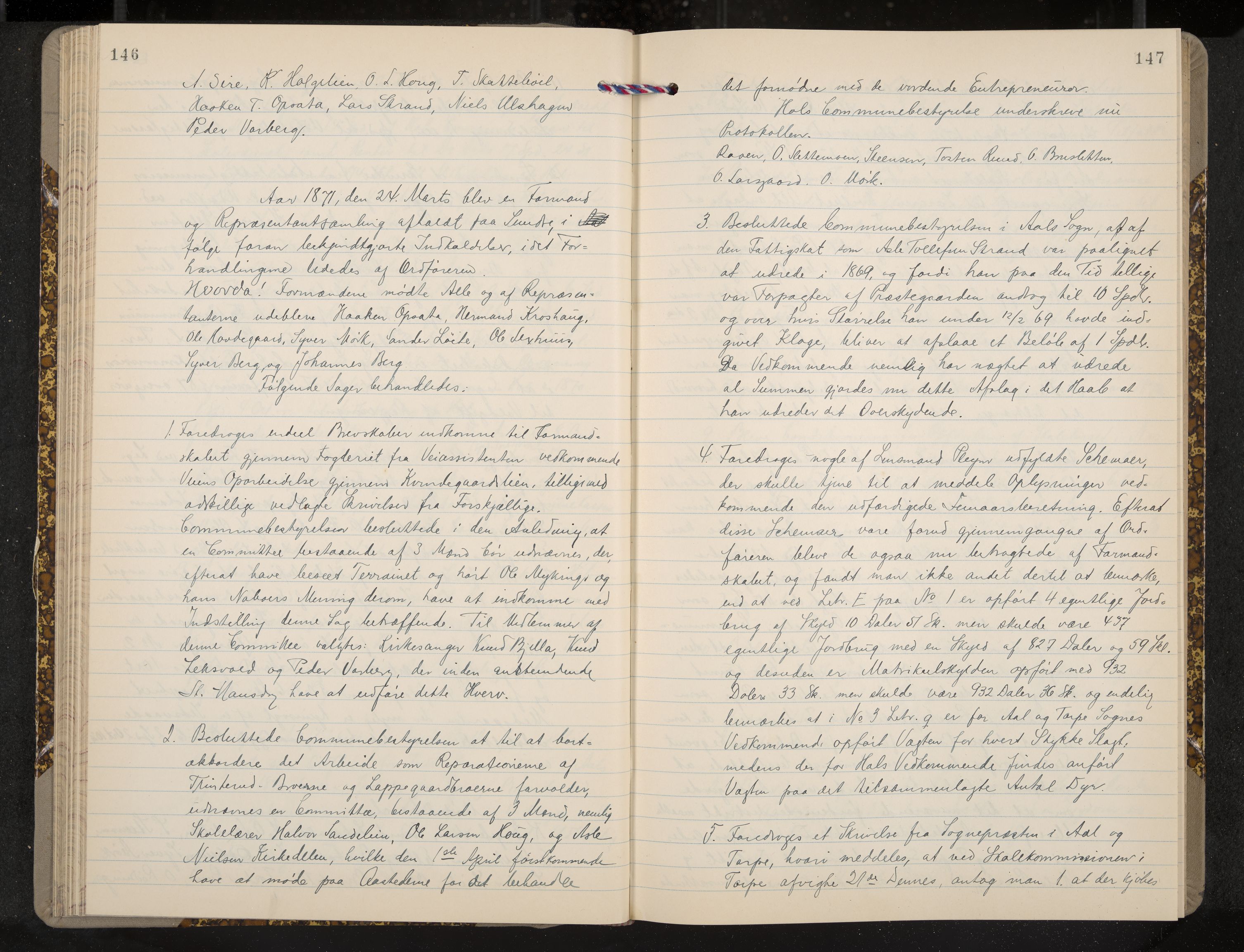 Ål formannskap og sentraladministrasjon, IKAK/0619021/A/Aa/L0003: Utskrift av møtebok, 1864-1880, p. 146-147