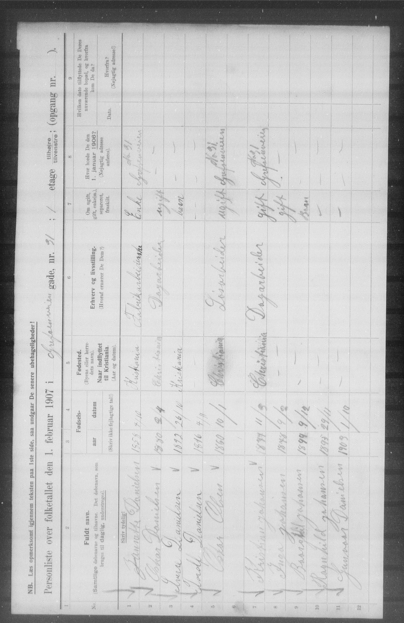 OBA, Municipal Census 1907 for Kristiania, 1907, p. 15072