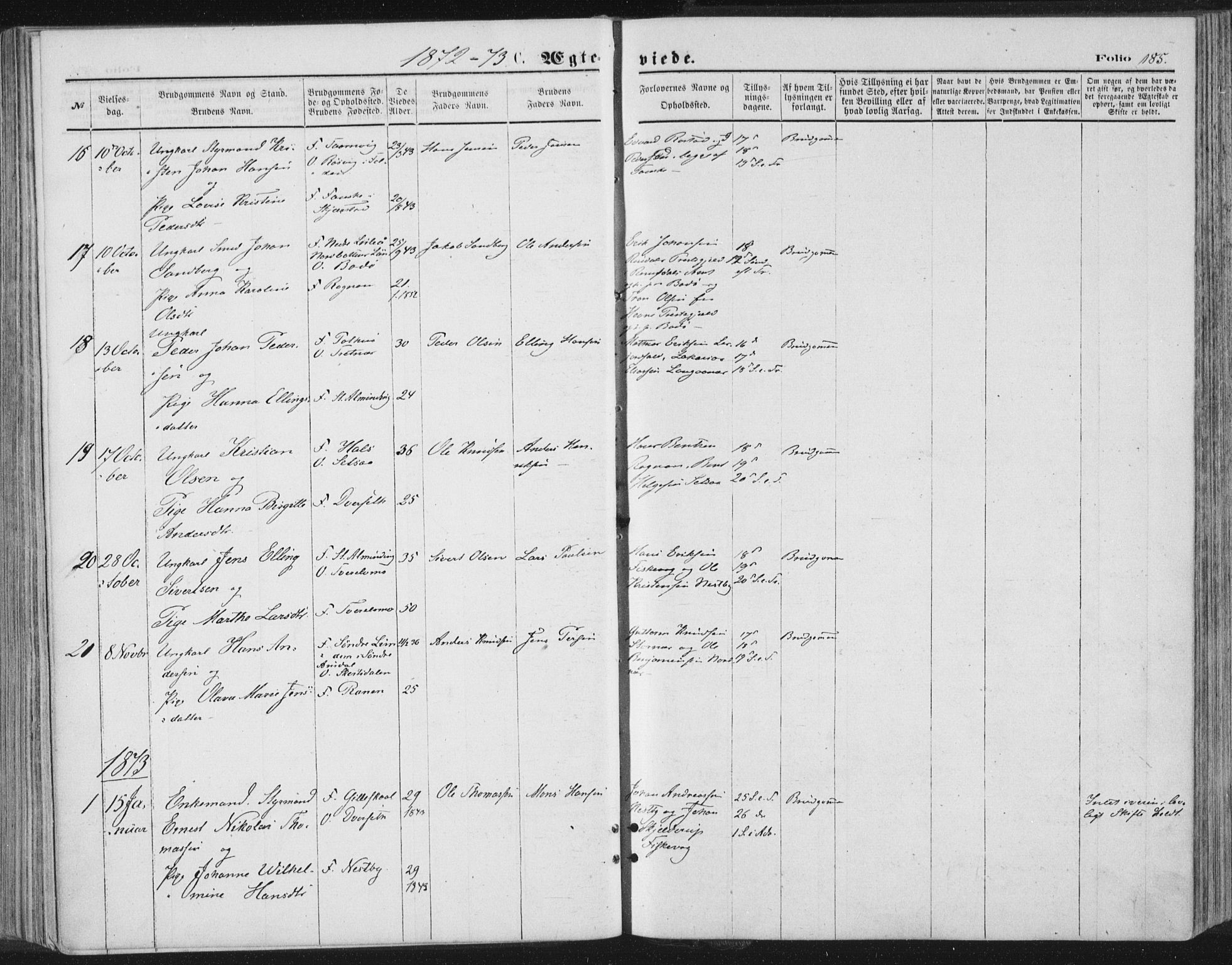 Ministerialprotokoller, klokkerbøker og fødselsregistre - Nordland, SAT/A-1459/847/L0668: Parish register (official) no. 847A08, 1872-1886, p. 185