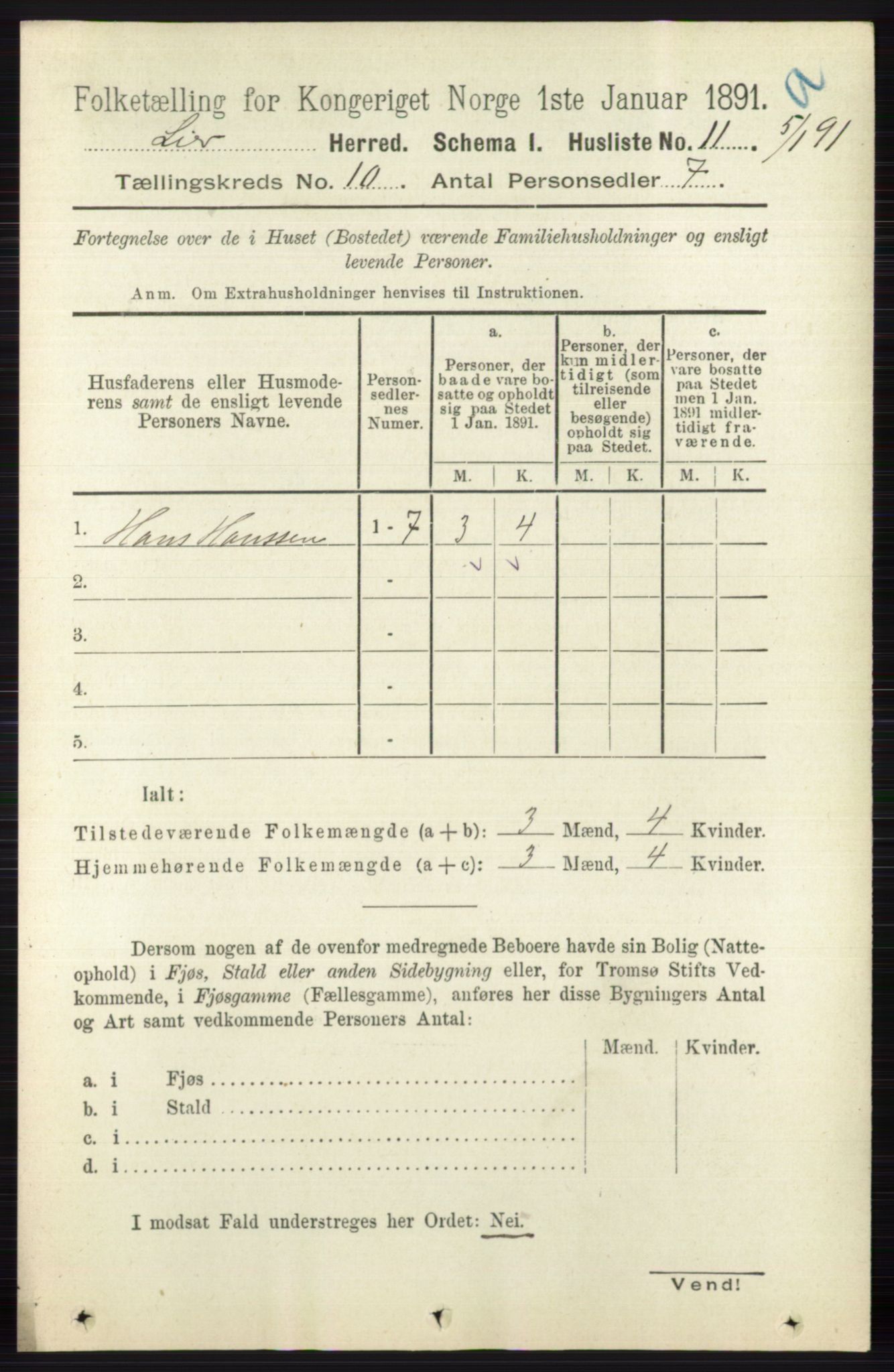 RA, 1891 census for 0626 Lier, 1891, p. 6194