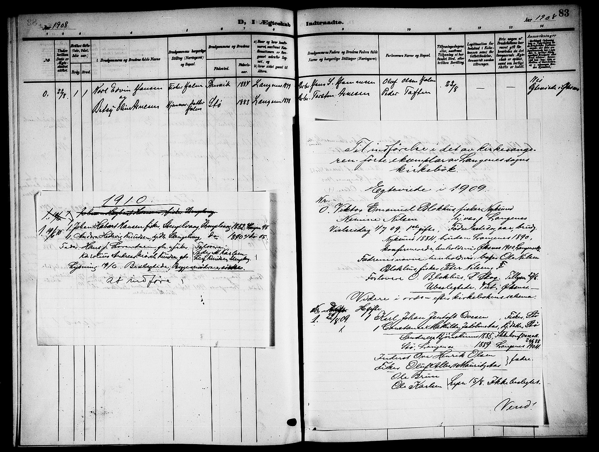 Ministerialprotokoller, klokkerbøker og fødselsregistre - Nordland, SAT/A-1459/894/L1361: Parish register (copy) no. 894C04, 1905-1922, p. 83