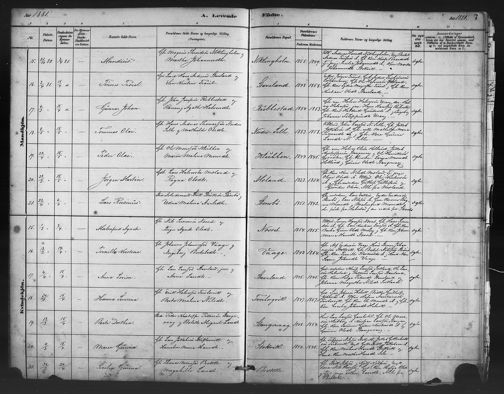 Finnås sokneprestembete, AV/SAB-A-99925/H/Ha/Haa/Haac/L0001: Parish register (official) no. C 1, 1881-1894, p. 7