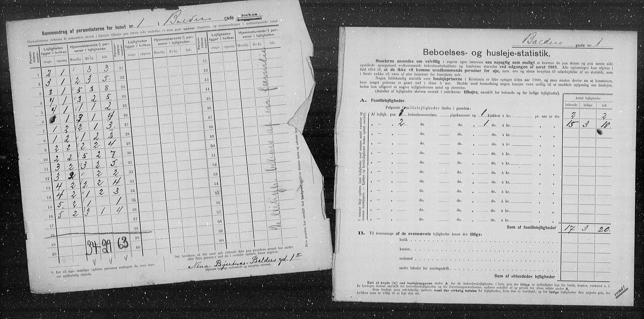 OBA, Municipal Census 1905 for Kristiania, 1905, p. 1563