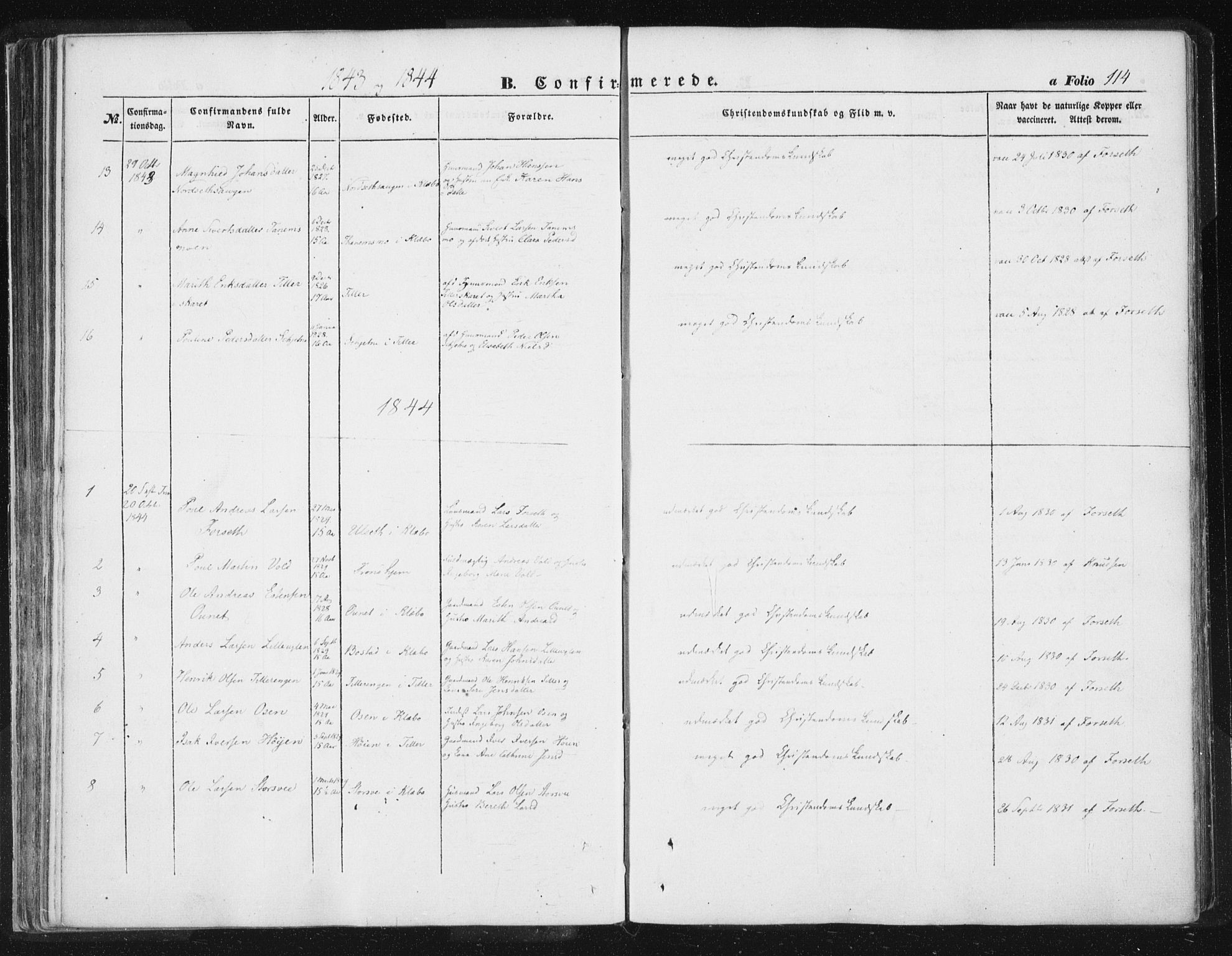 Ministerialprotokoller, klokkerbøker og fødselsregistre - Sør-Trøndelag, SAT/A-1456/618/L0441: Parish register (official) no. 618A05, 1843-1862, p. 114