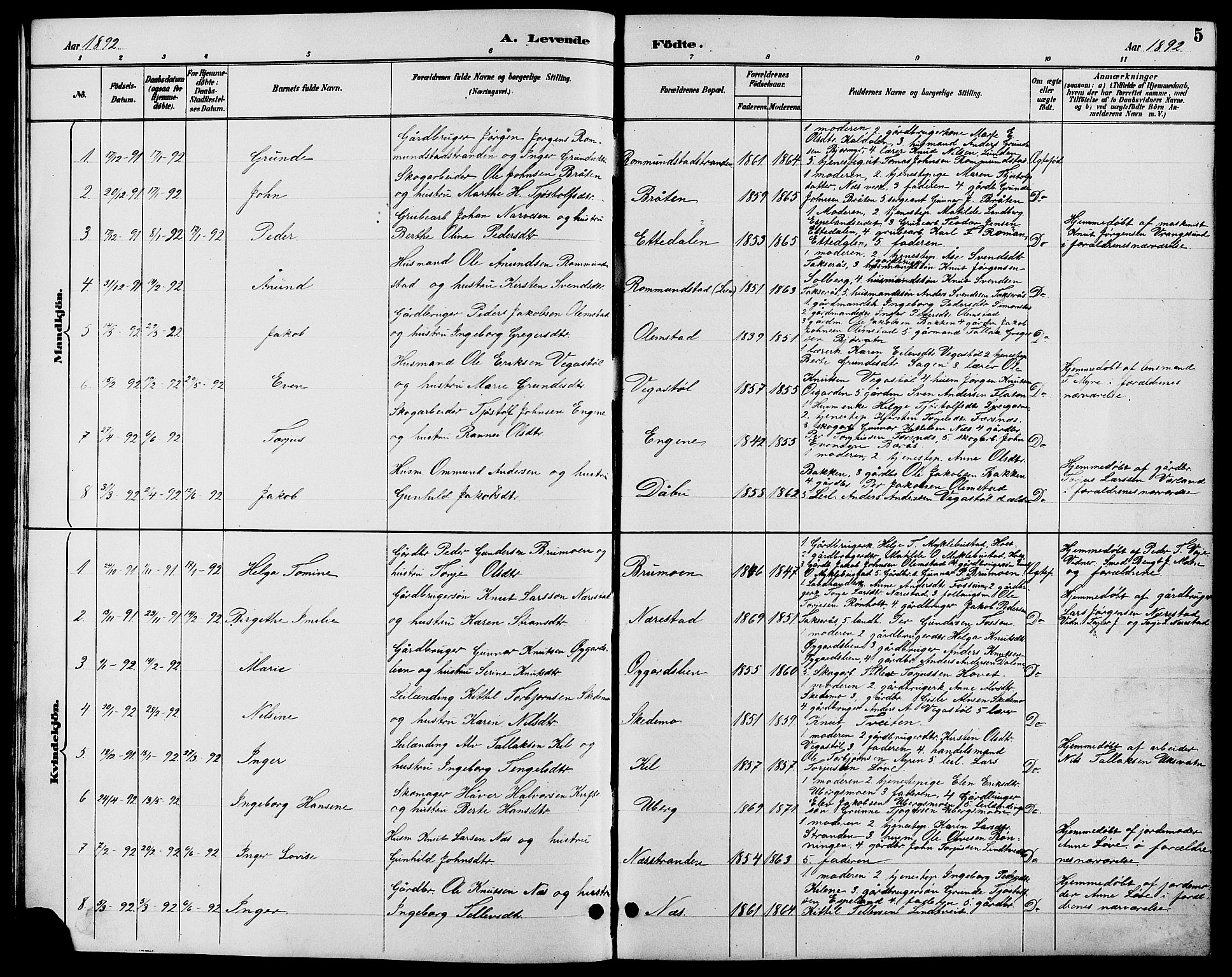 Gjerstad sokneprestkontor, AV/SAK-1111-0014/F/Fb/Fbb/L0004: Parish register (copy) no. B 4, 1890-1910, p. 5