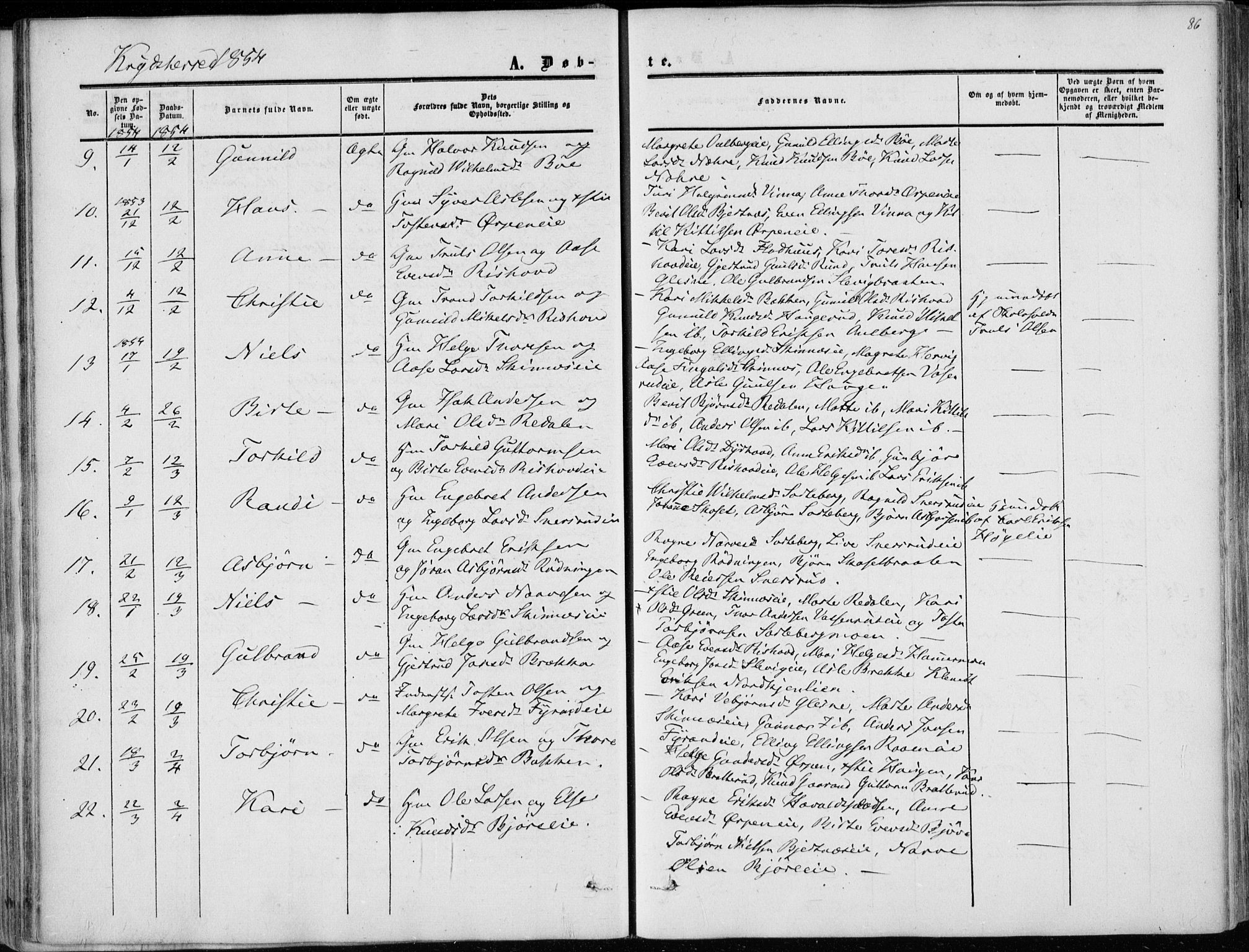 Sigdal kirkebøker, AV/SAKO-A-245/F/Fa/L0008: Parish register (official) no. I 8, 1850-1859, p. 86